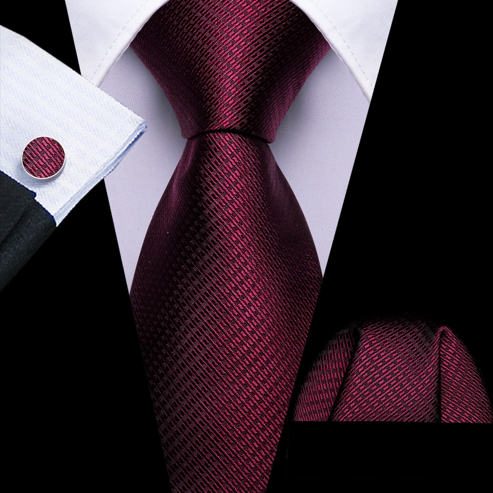 dark red necktie with black suit white shirt 