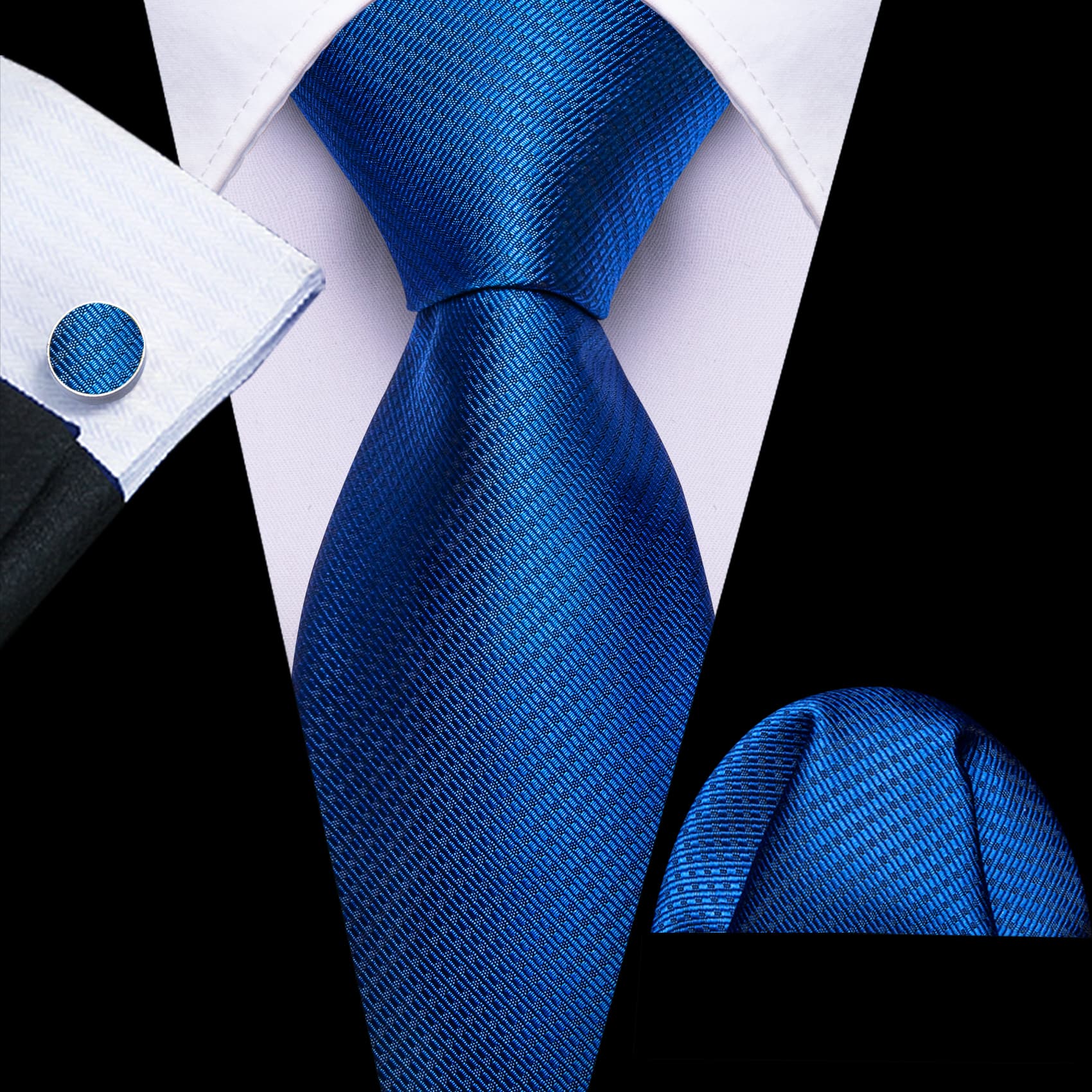  Royal Blue Tie Jacquard Geometric Tie Hanky Cufflinks Set