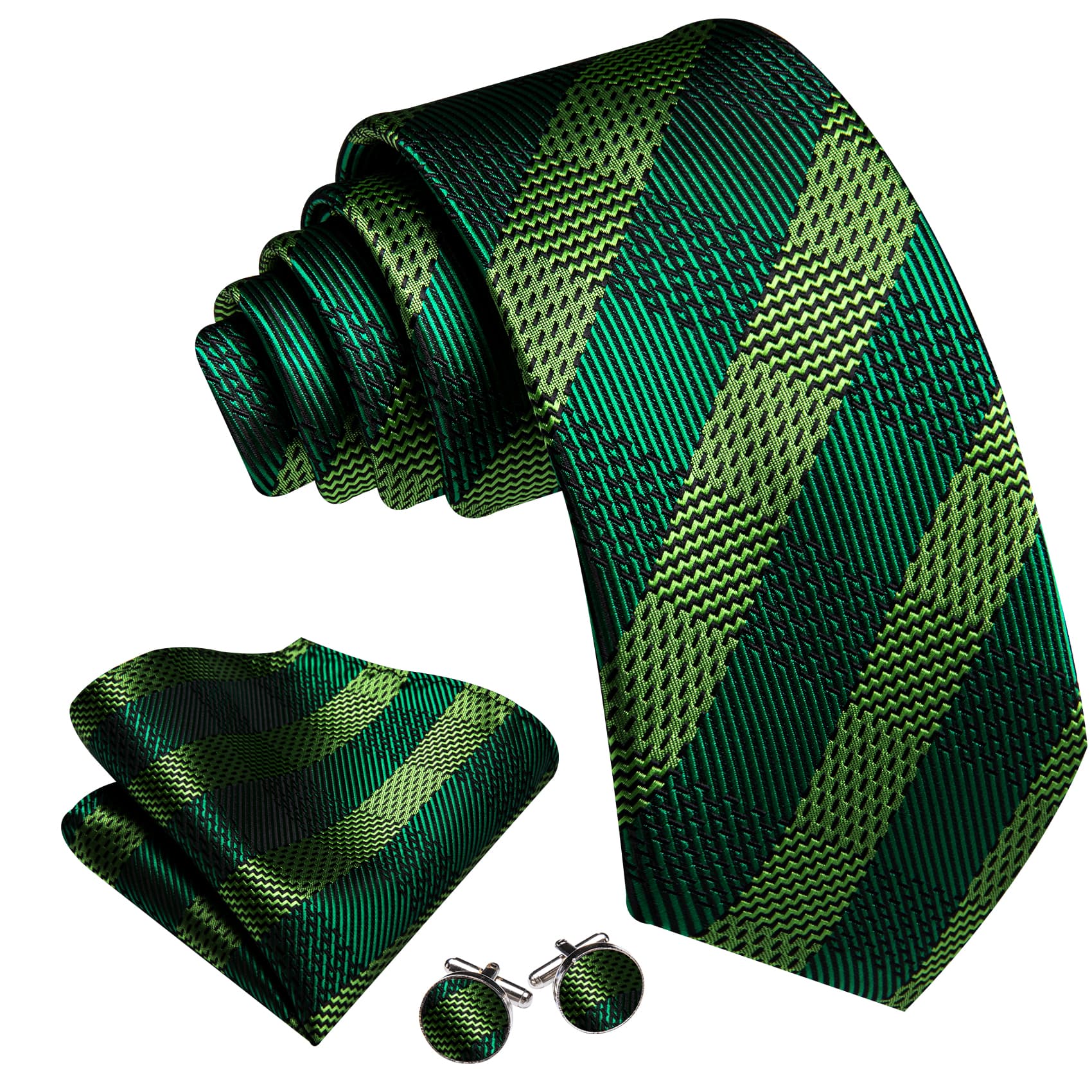 Dark Green Tie Chartreuse Checkered Men's Formal Ties Set Plaid necktie 