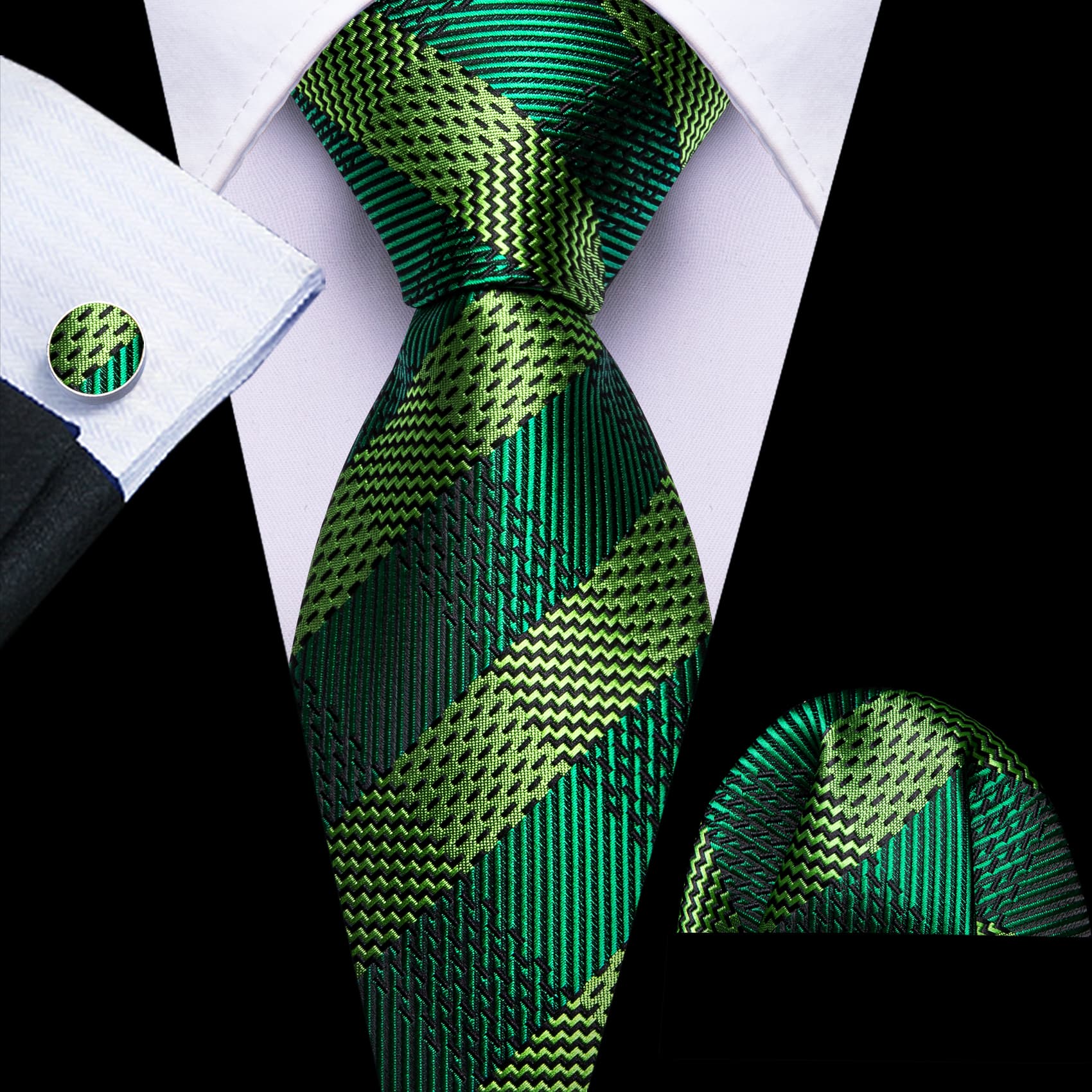 Dark Green Tie Chartreuse Checkered Men's Formal Ties Set