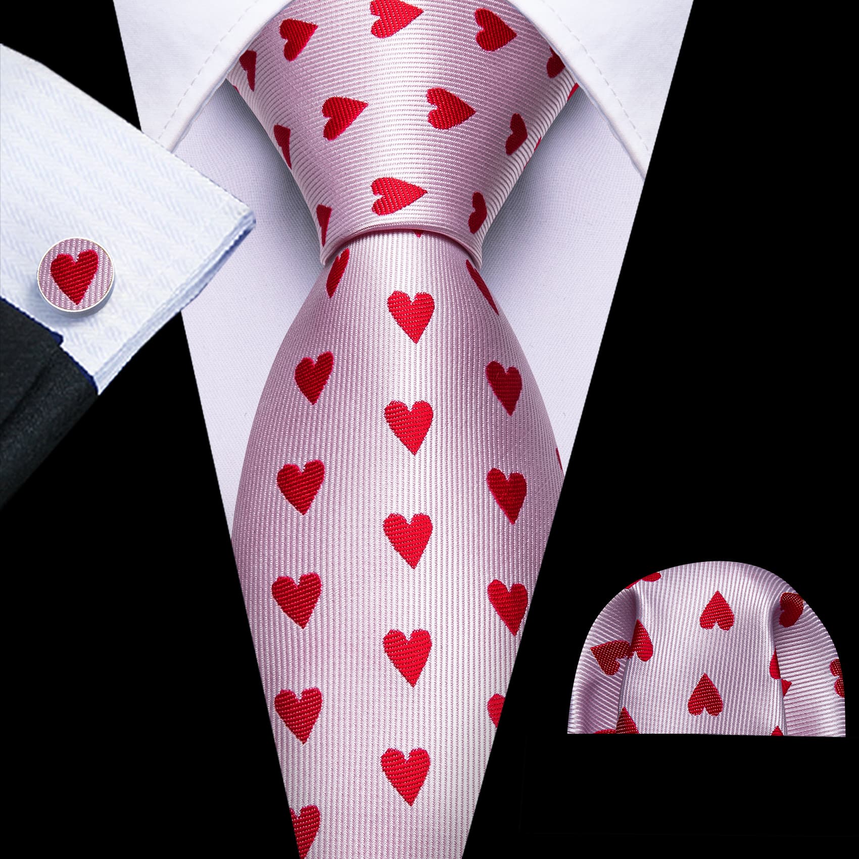  Mens Pink Necktie Red Heart Pattern Tie 