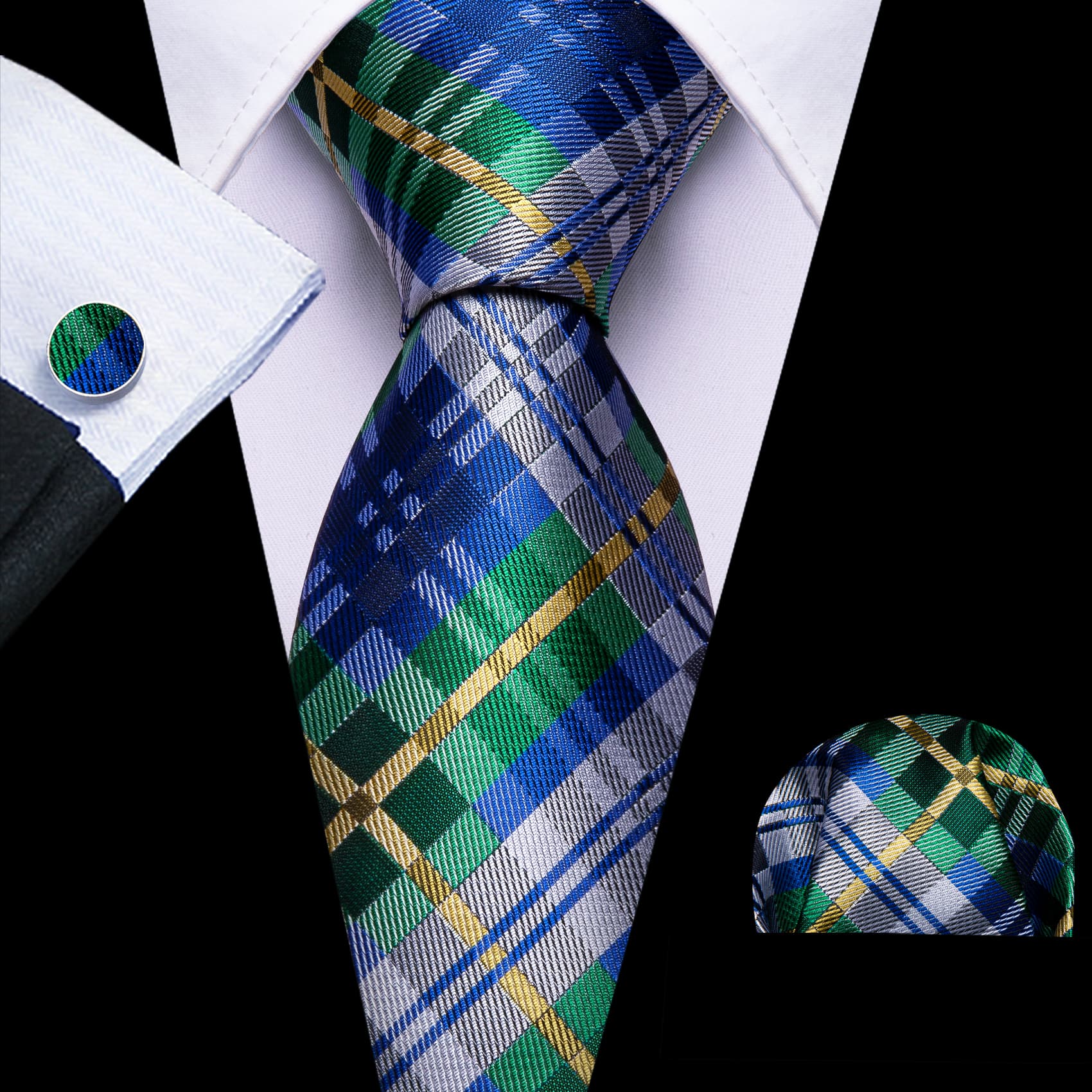 silk navy tie blue suit green tie