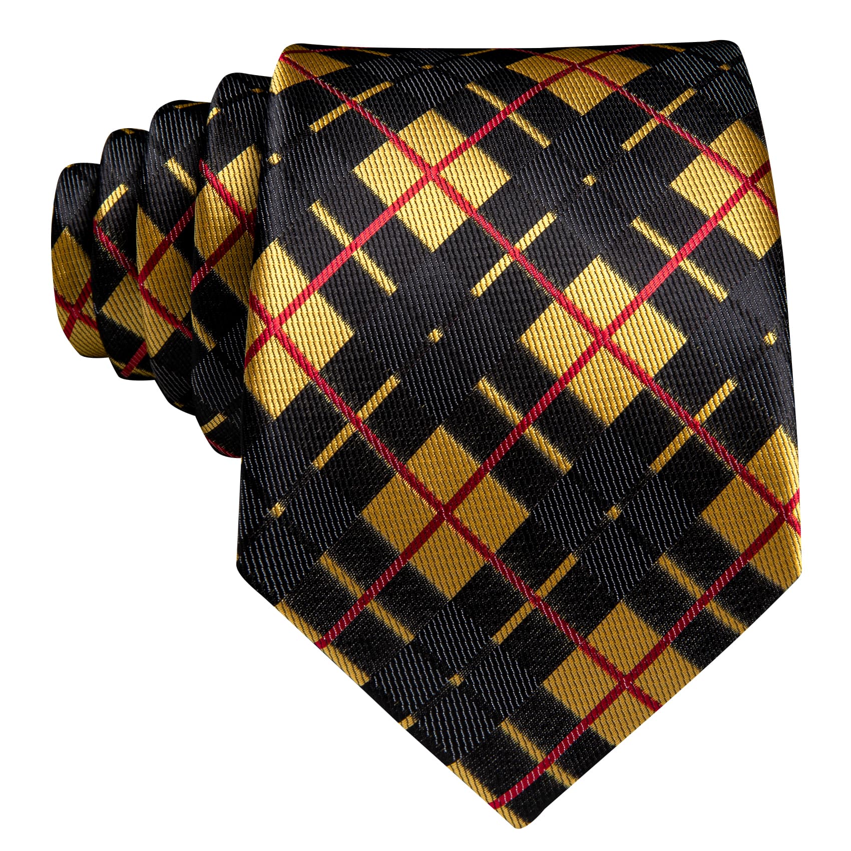 Black Yellow Checkered Tie Red Lines Jacquard Men's Tie Set