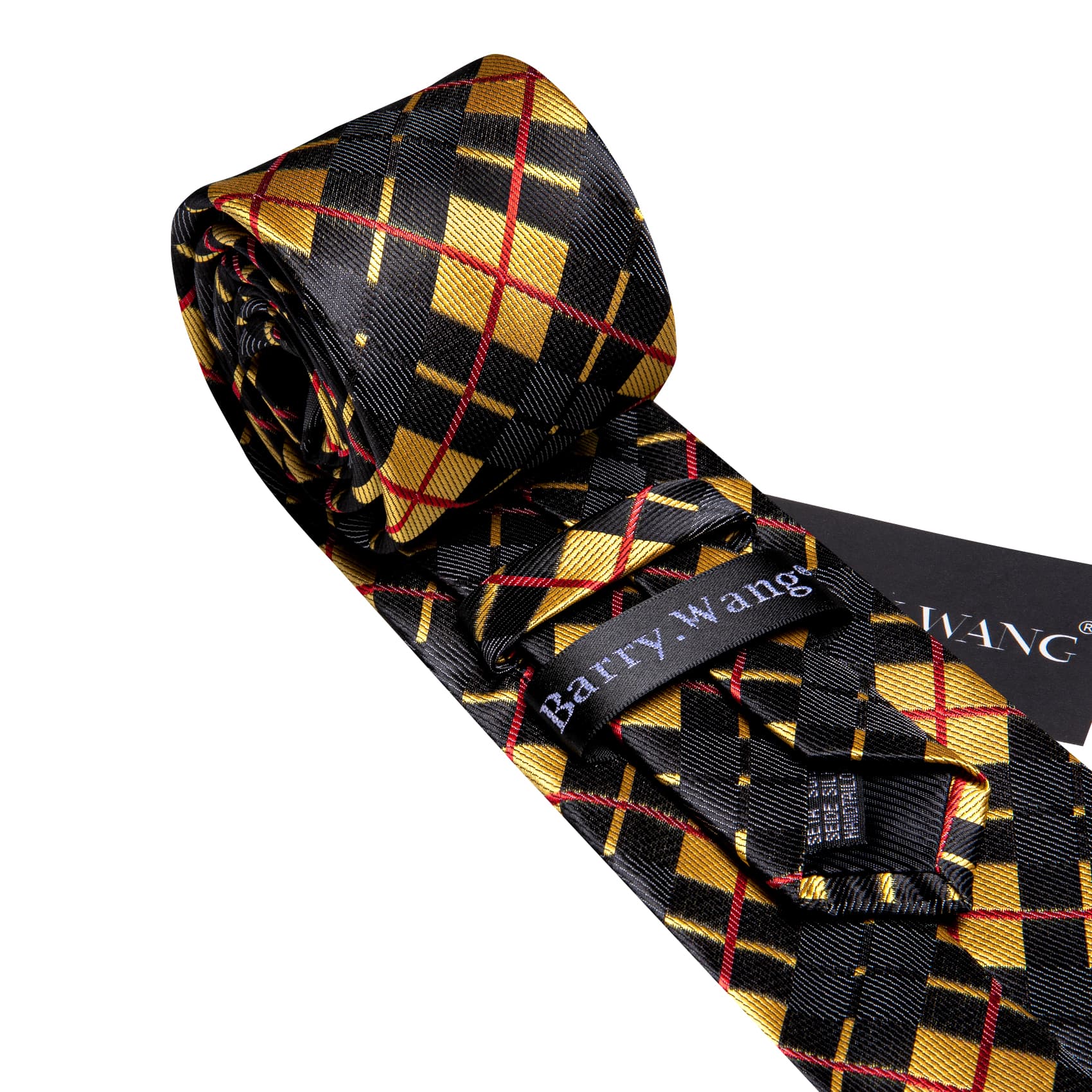 Black Yellow Checkered Tie Red Lines Jacquard Men's Tie Set