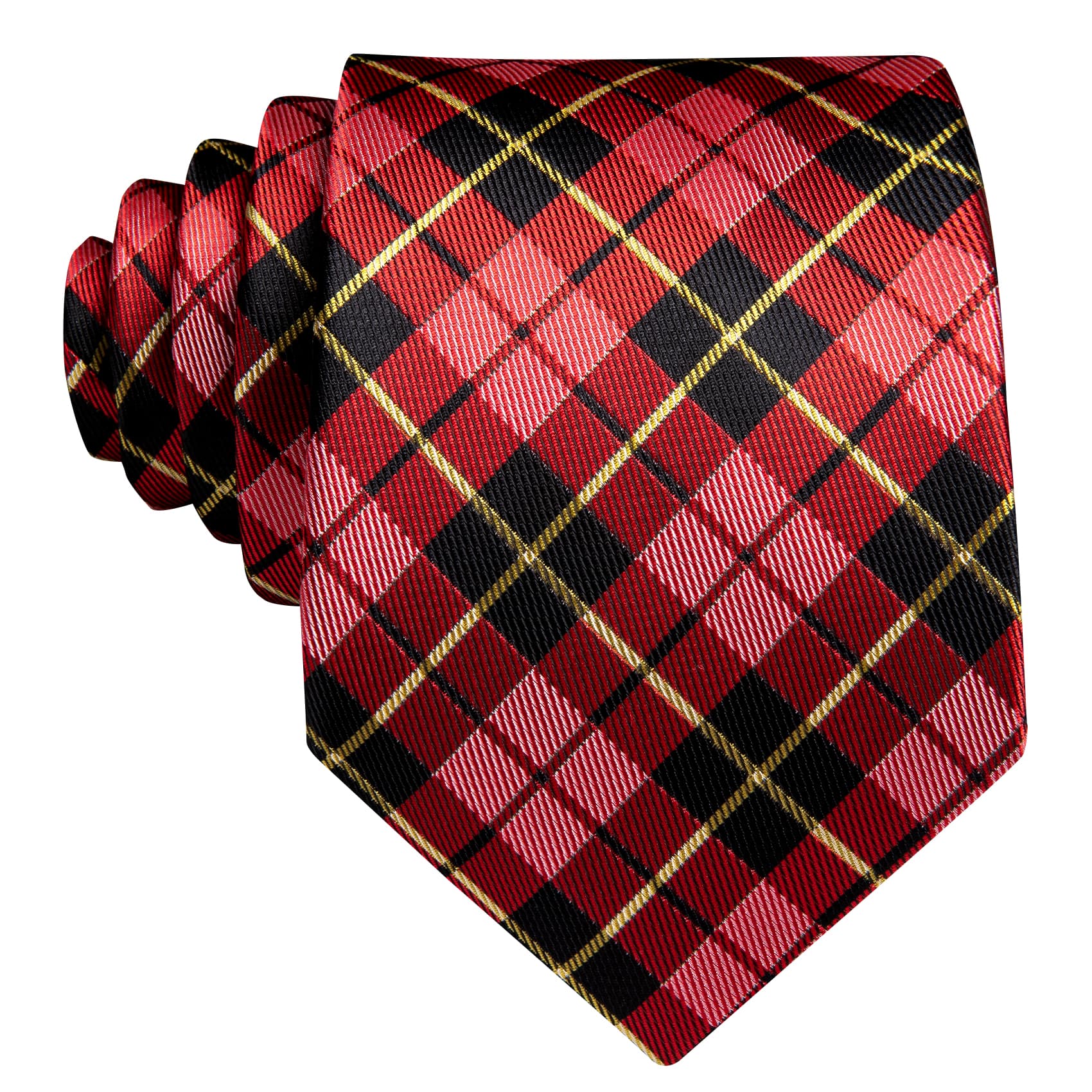  Black Red Checkered Tie Yellow Lines Jacquard Men's Tie Set