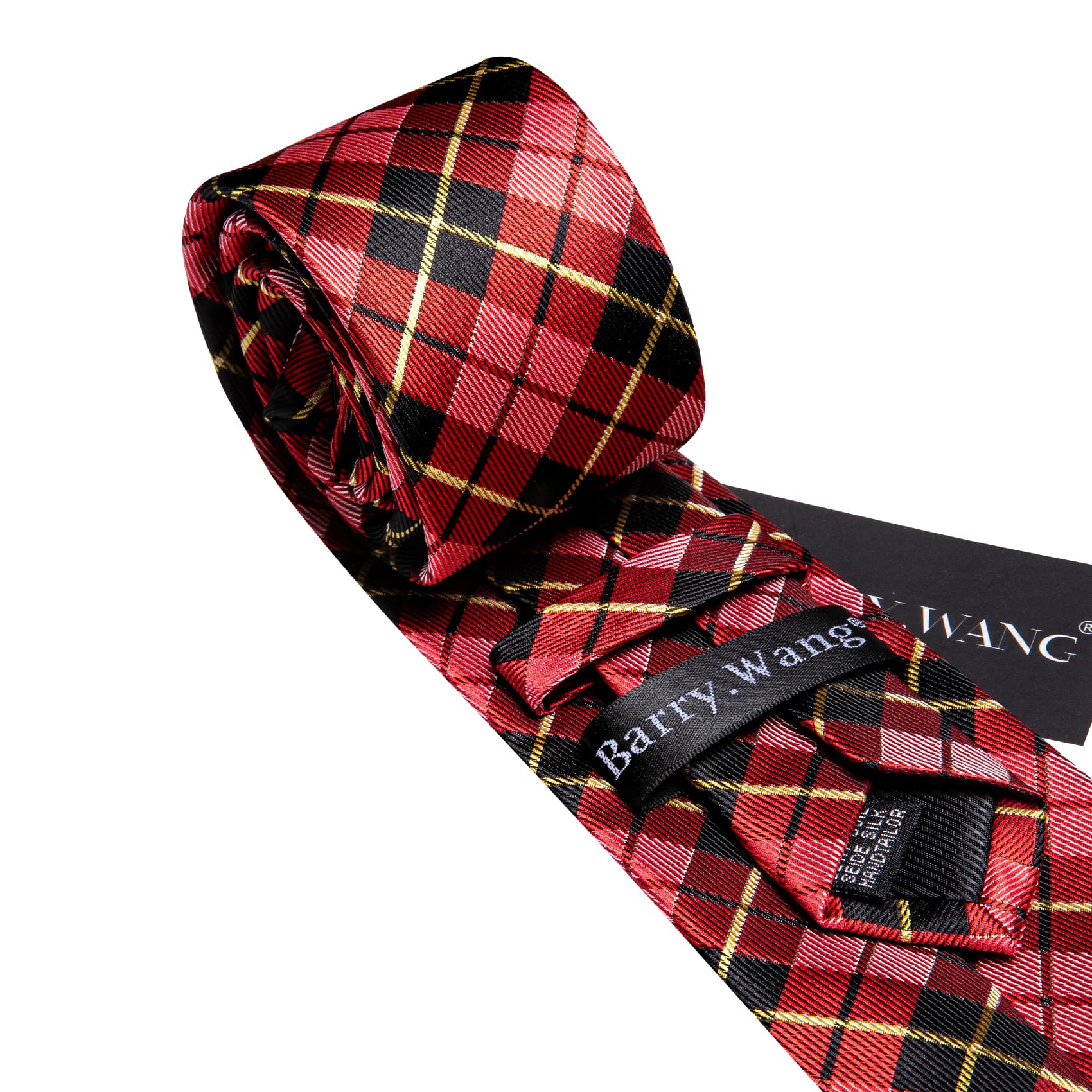  Black Red Checkered Tie Yellow Lines Jacquard Men's Tie Set