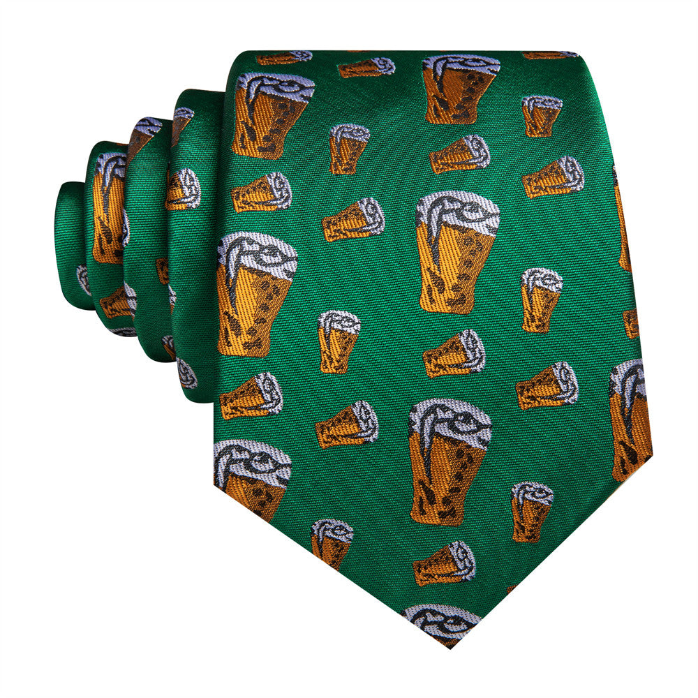 Barry Wang Christmas Green Butterbeer Holiday Necktie Hanky Cufflinks Set