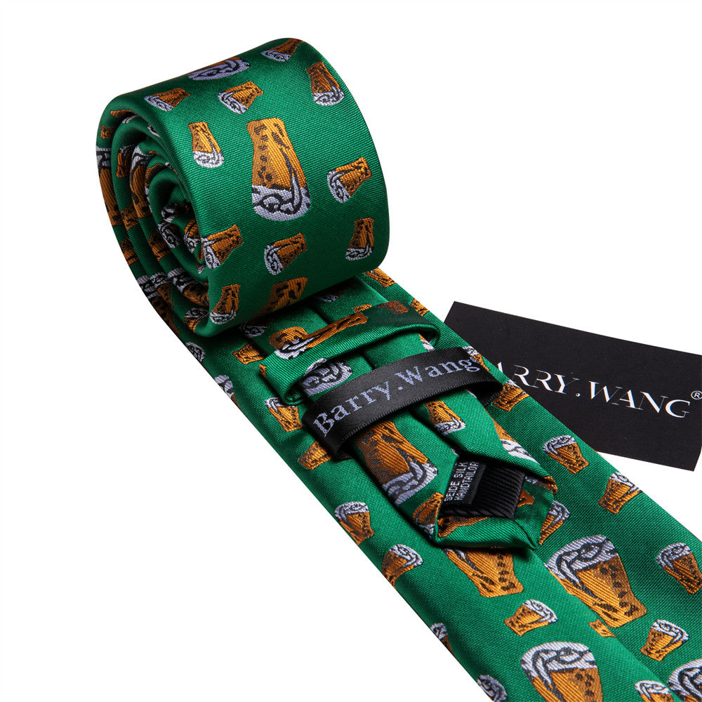 Barry Wang Christmas Green Butterbeer Holiday Necktie Hanky Cufflinks Set