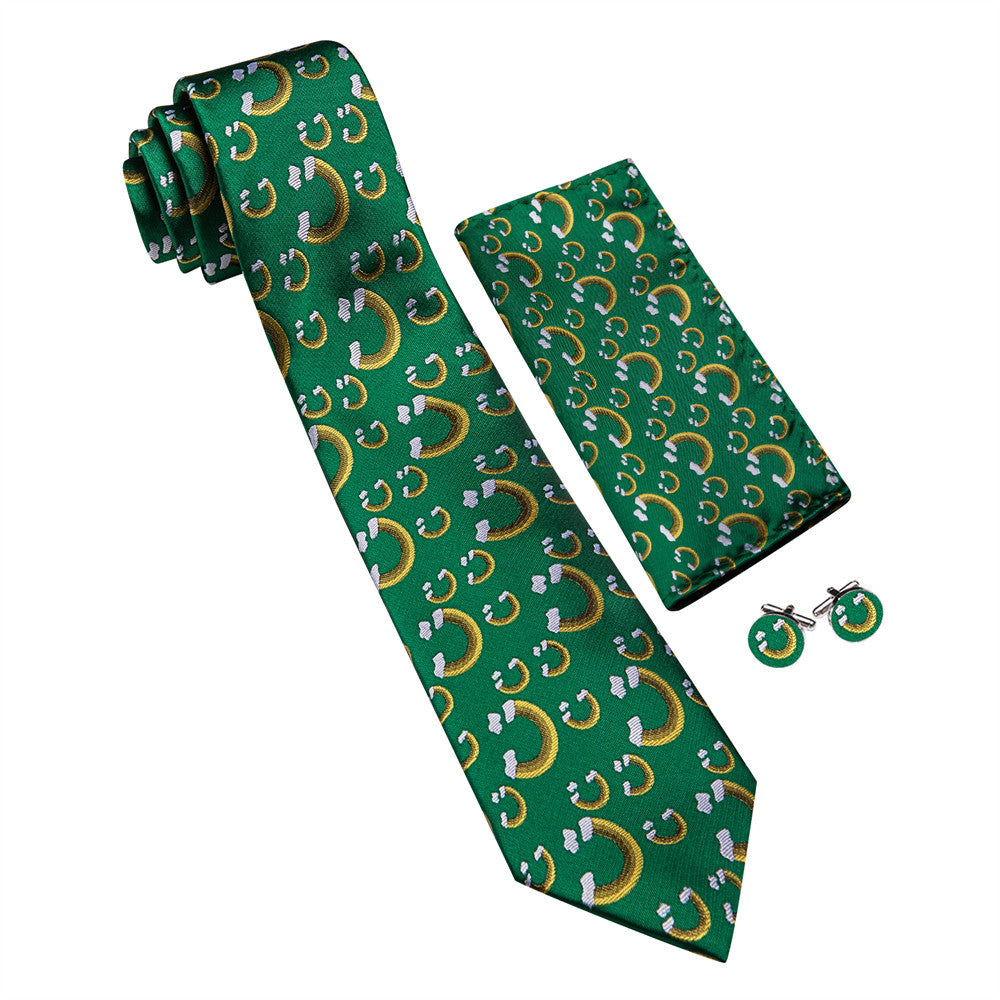 Barry Wang Silk Green Yellow Rainbow Christmas Necktie Set