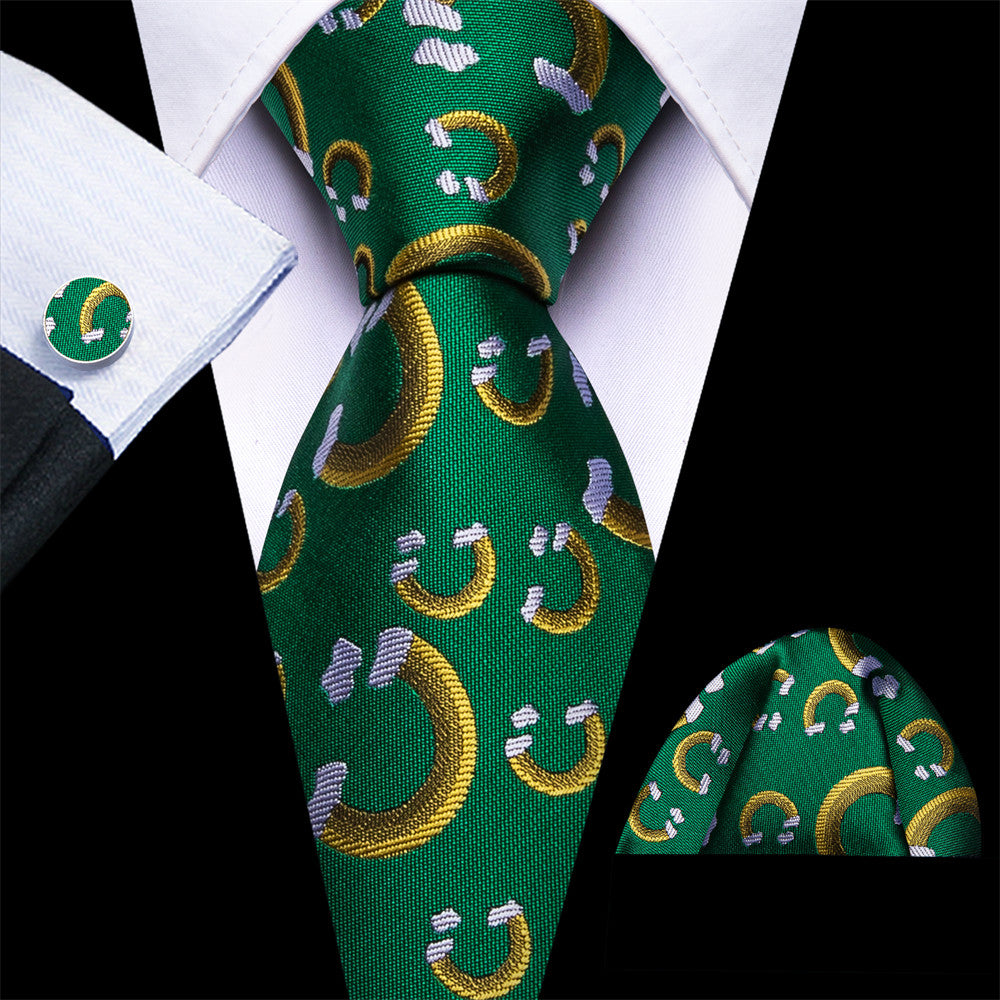 Barry Wang Silk Green Yellow Rainbow Christmas Necktie Set