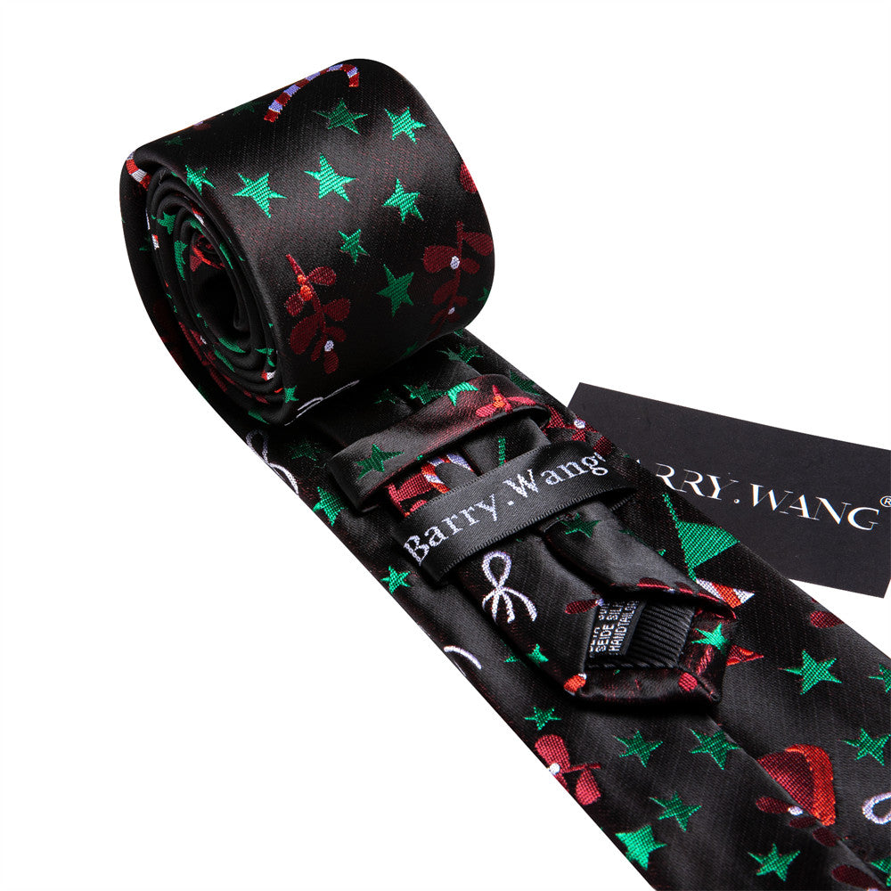 Barry Wang Black Green Star Red Floral Christmas Necktie Set