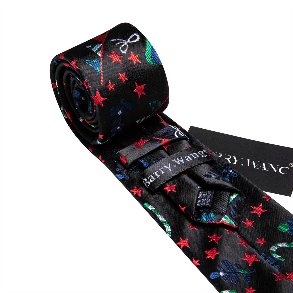 Barry Wang Silk Black Red Star Christmas Necktie Set