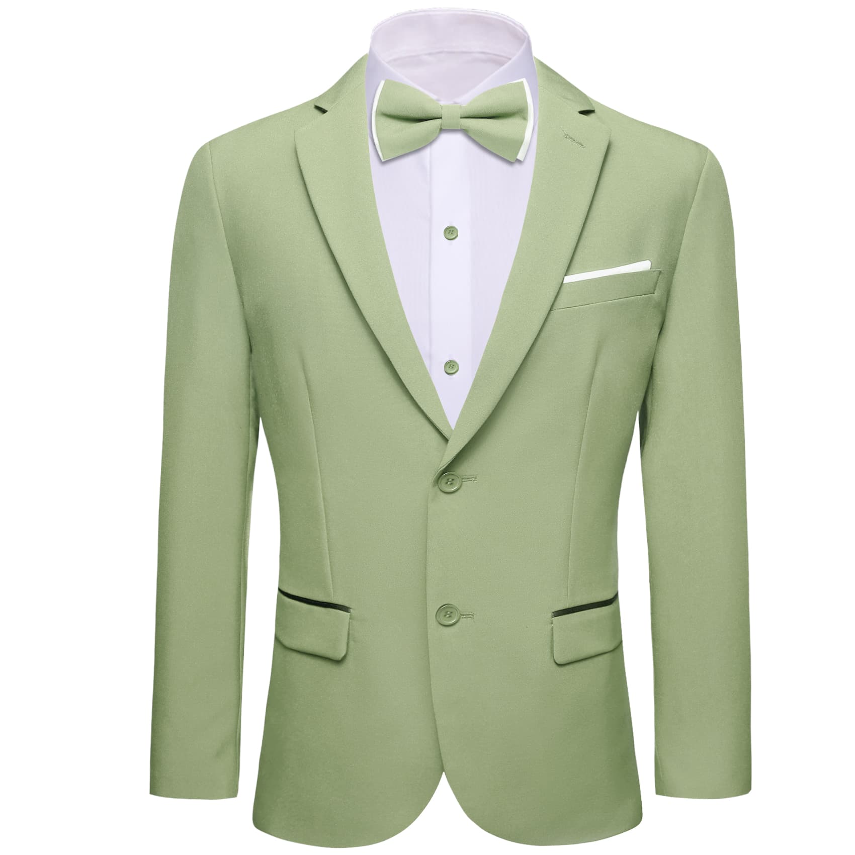 Wedding Blazer Light Green Mens Notch Lapel Suit Bowtie Set