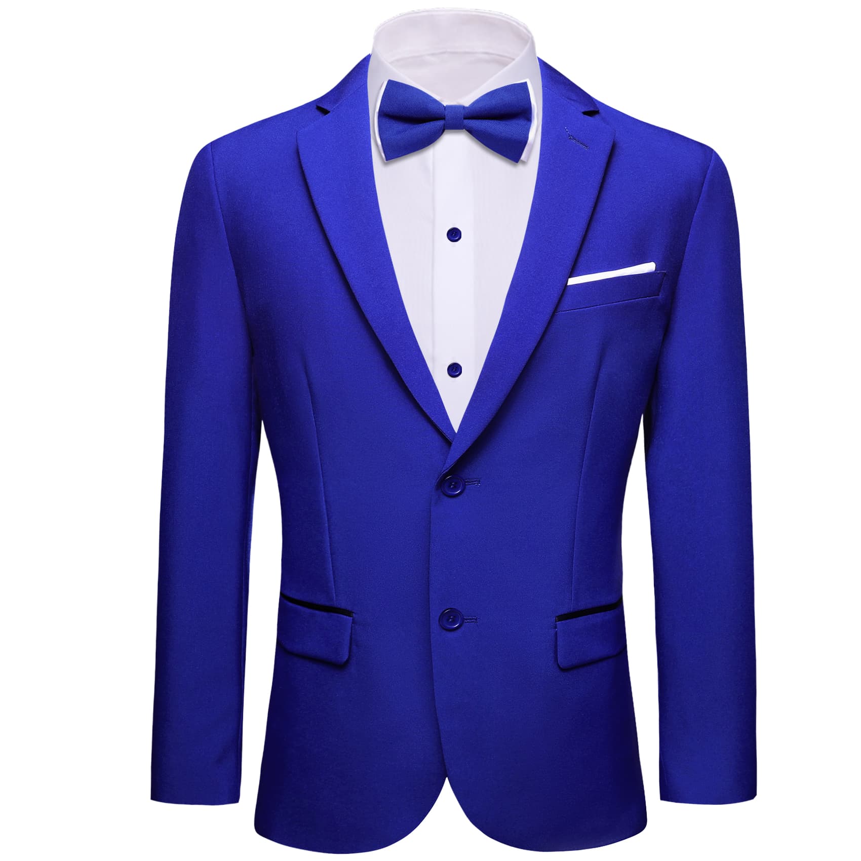 Dark Blue Blazer Solid Wedding Notch Lapel Suit Bowtie Set