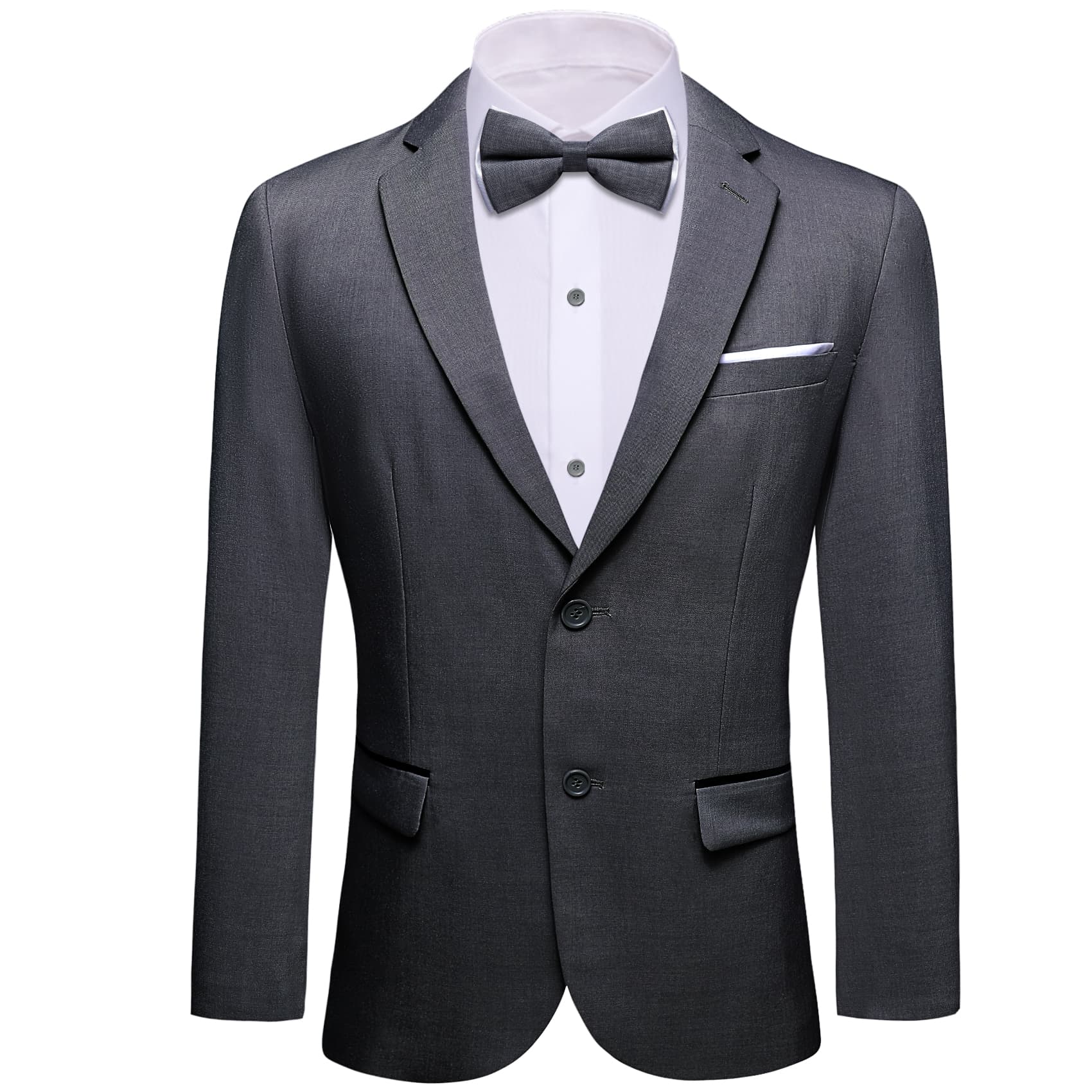 Barry Wang Notch Lapel Suit Blazer Solid Grey Bowtie Suit Set for Men