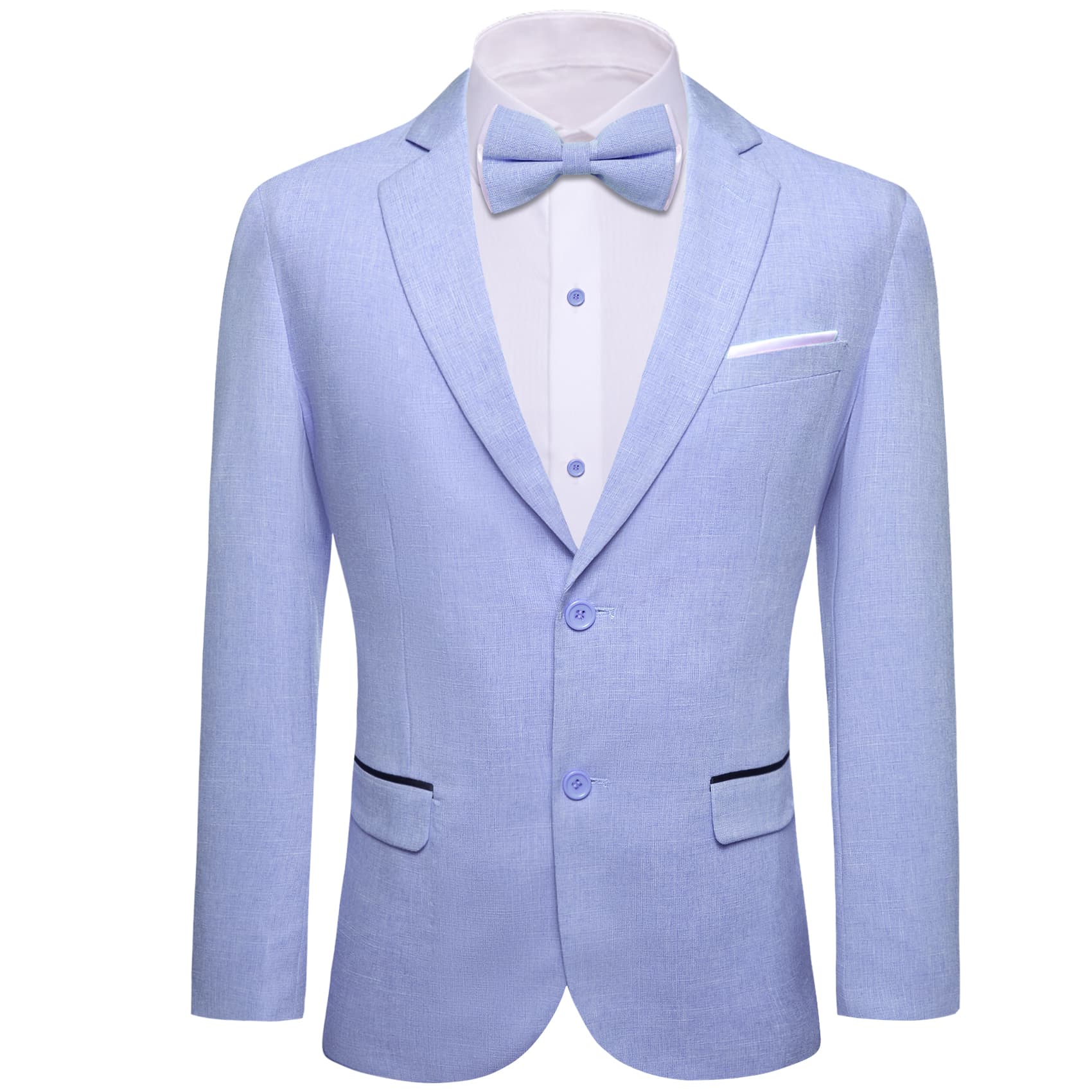 Wedding Button Up Blazer Solid Light Blue Men's Bowtie Suit