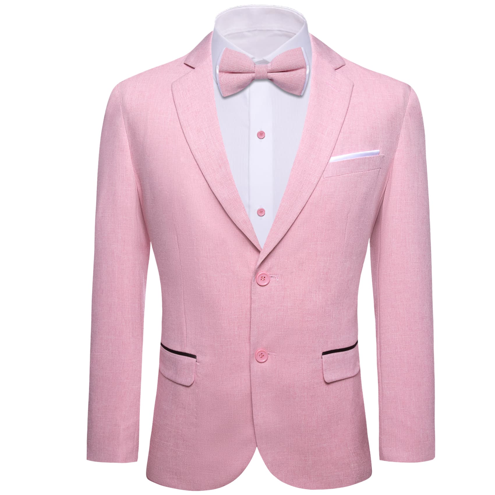  Notch Lapel Suit Blazer Solid Pink Bowtie Suit Set for Men