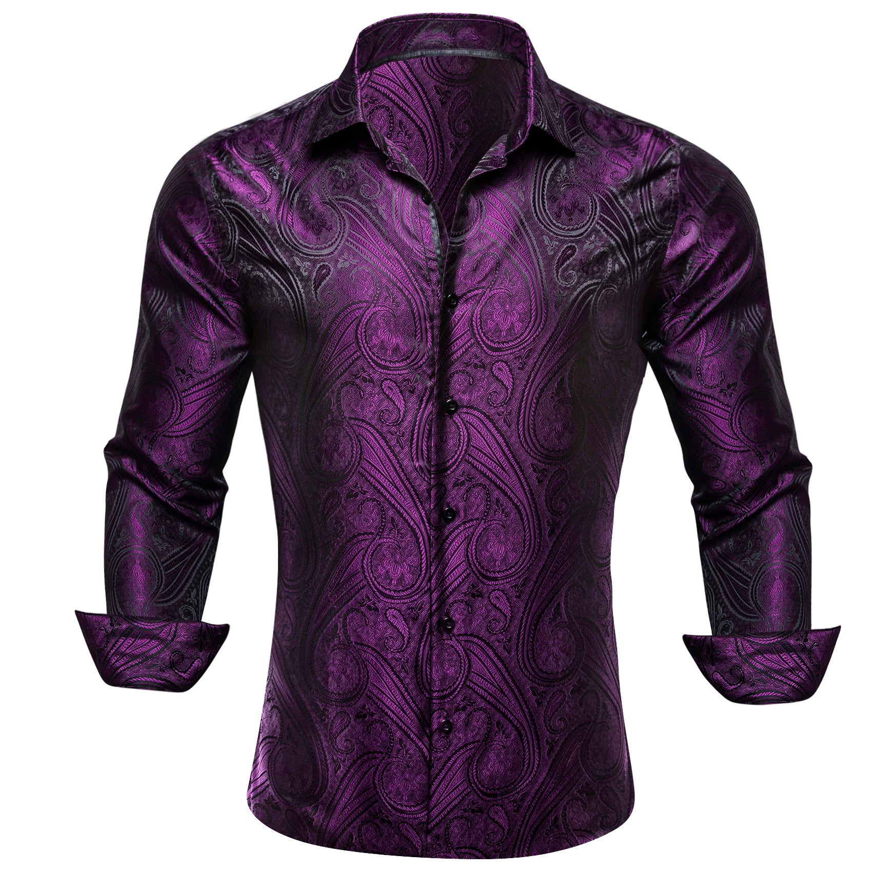 Barry Wang Button Down Shirt Men's Purple Paisley Long Sleeve Shirt