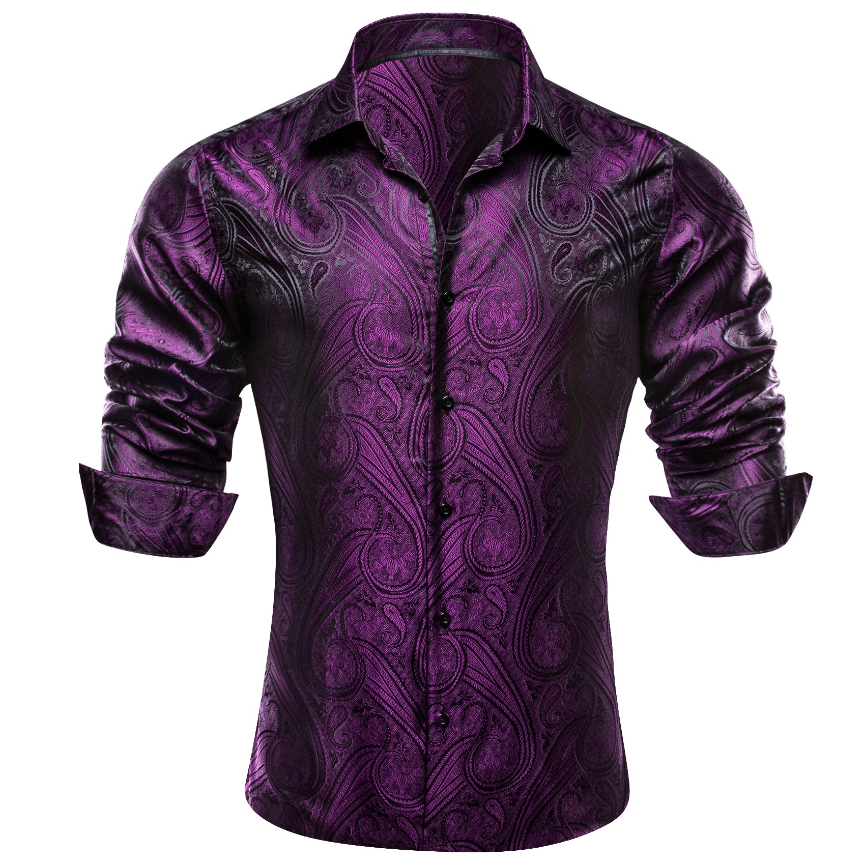 Barry Wang Button Down Shirt Men's Purple Paisley Long Sleeve Shirt