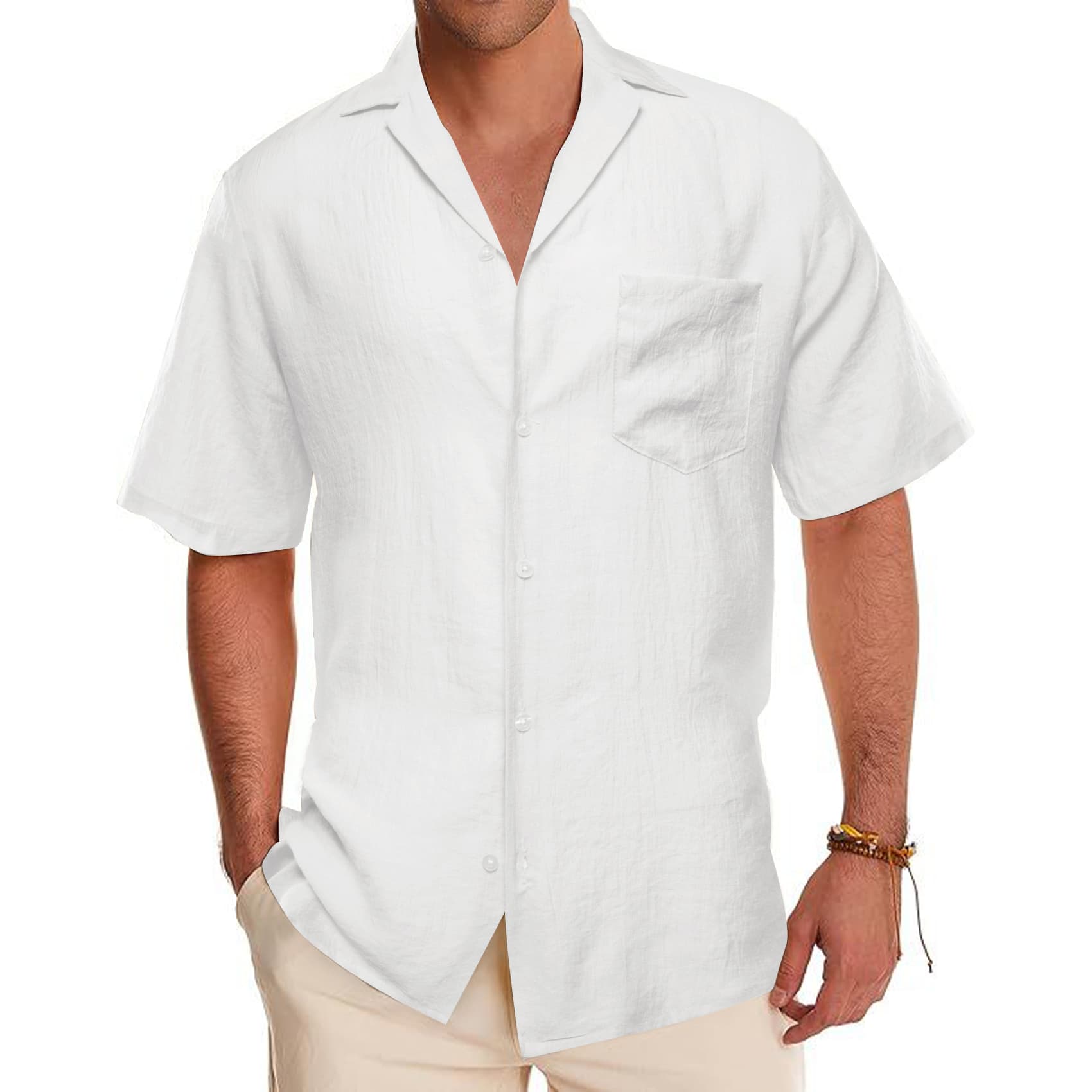 Barry Wang White Shirt Button Down Short Sleeve Solid Mens Dress Shirt