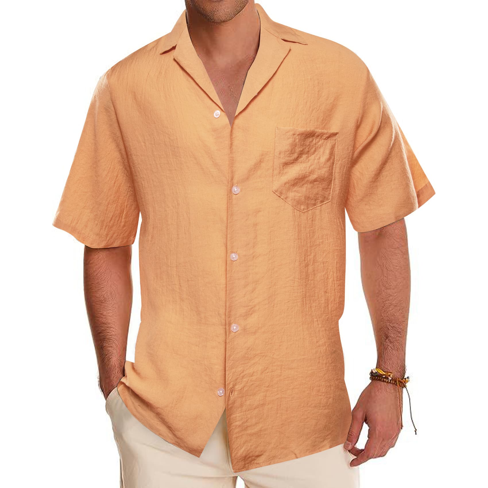 pattern short sleeve button up orange top men short sleeve silk shirt