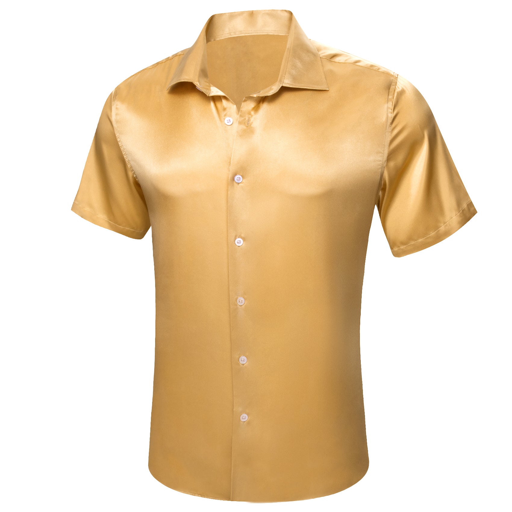 Barry Wang Dress Shirt Men Golden Yellow Solid Short Sleeves Shirt