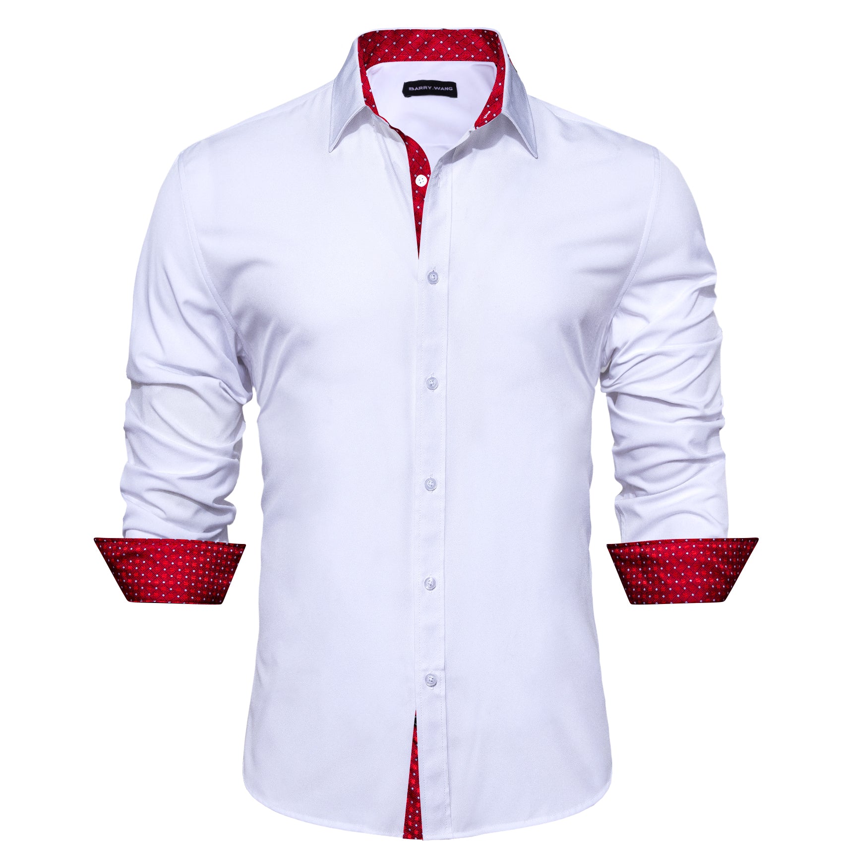 Barry.wang Formal White Red Splicing Men's Business Shirt