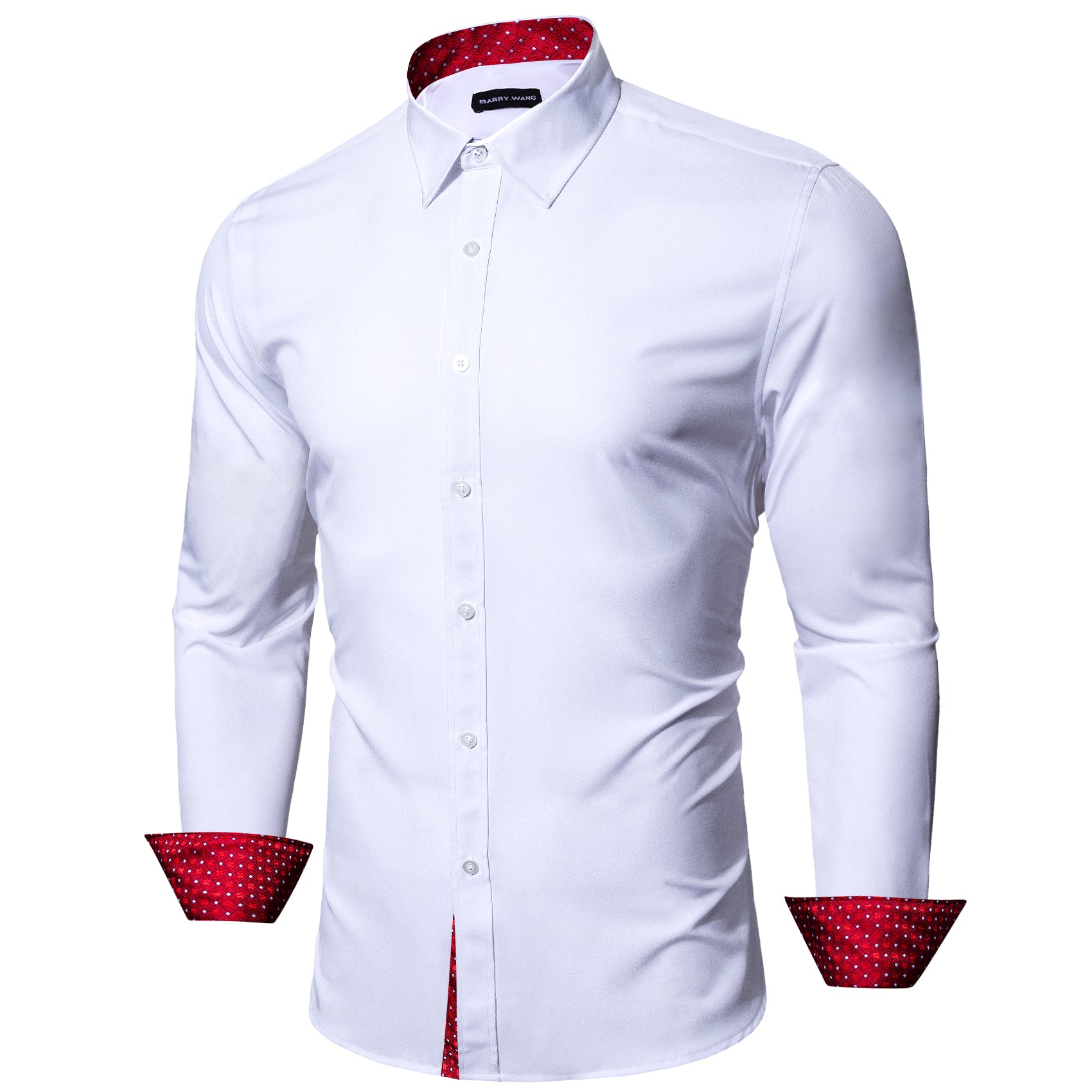 Barry.wang Formal White Red Splicing Men's Business Shirt