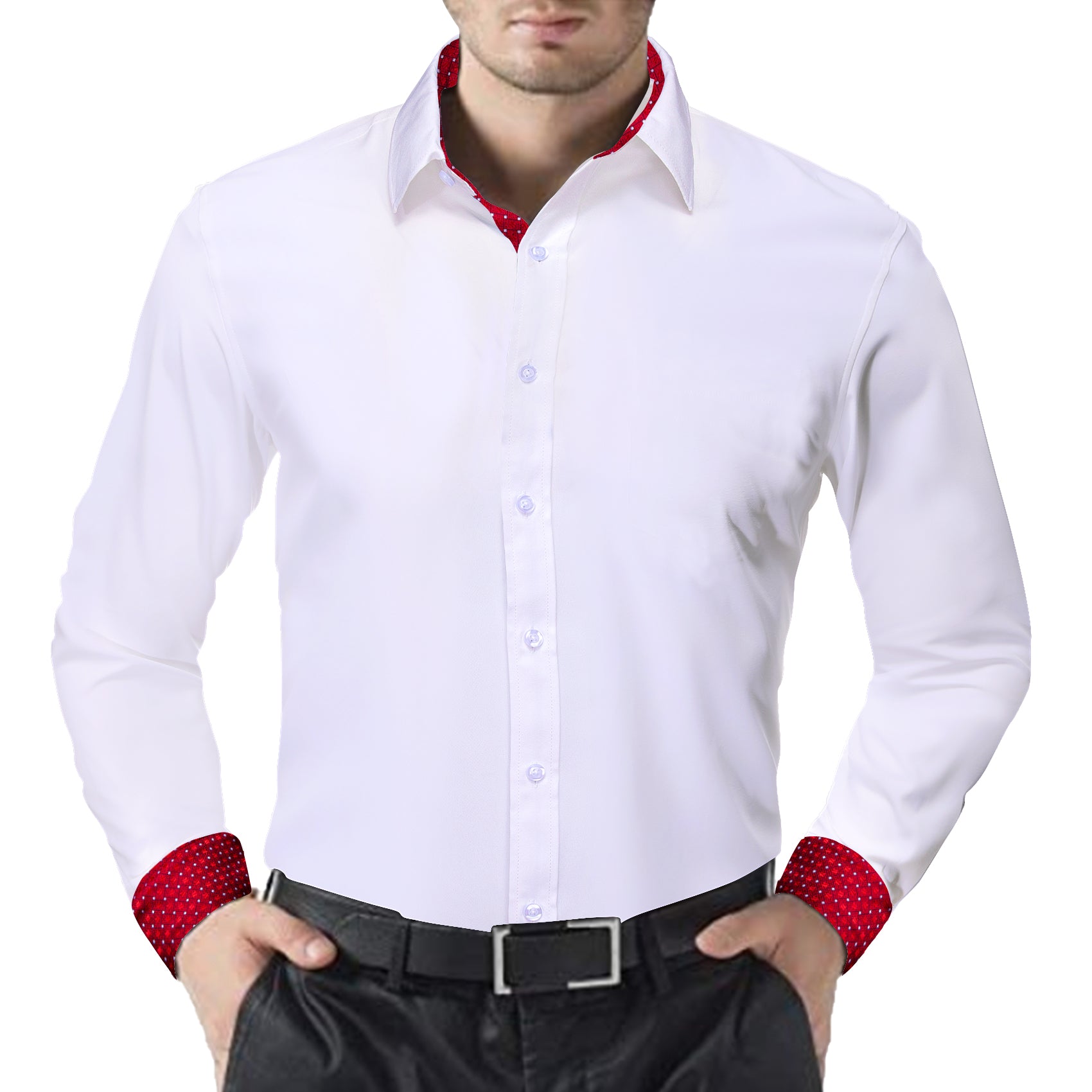 Barry.wang Formal White Red Splicing Men's Business Shirt