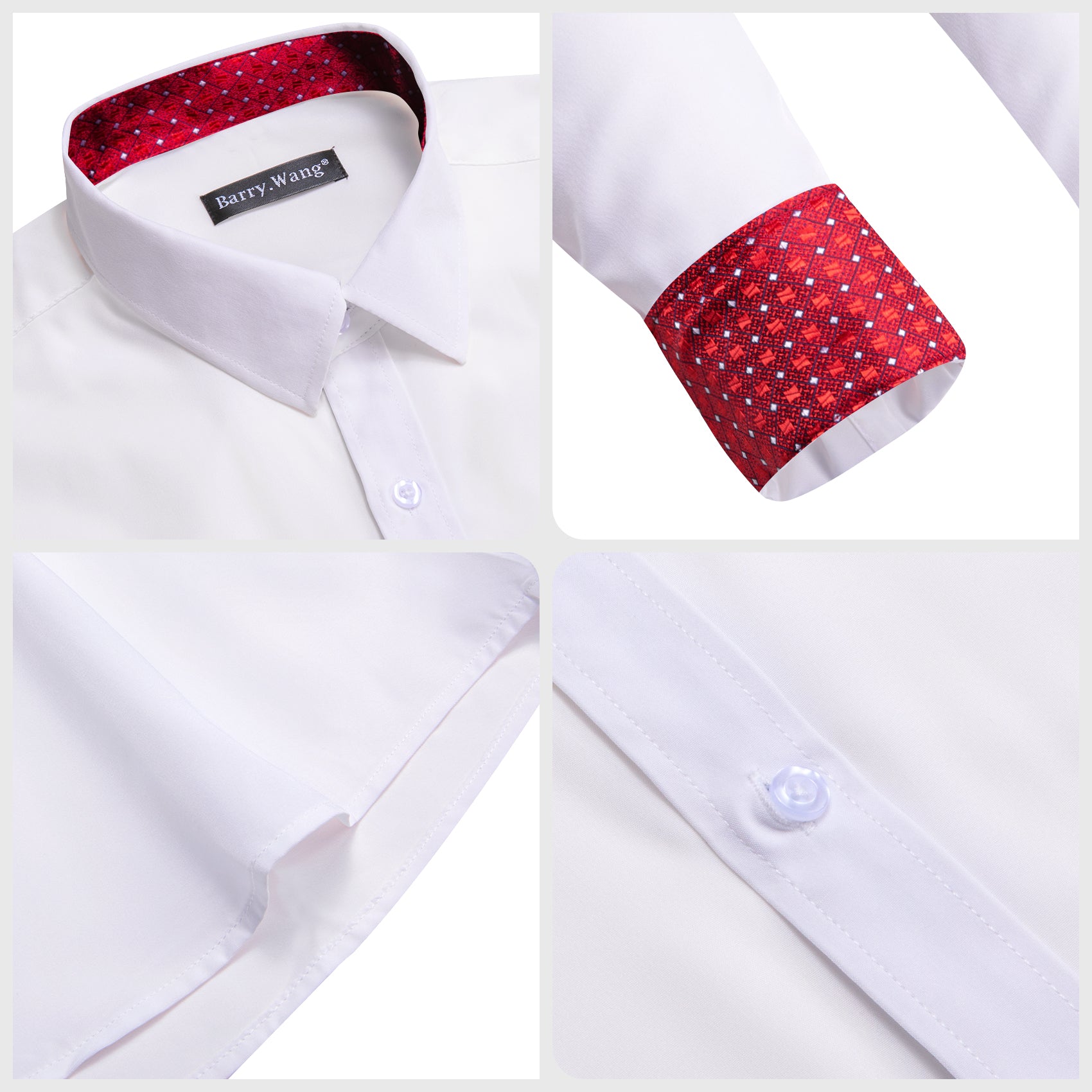 Barry.wang Formal White Red Splicing Men's Business Shirt