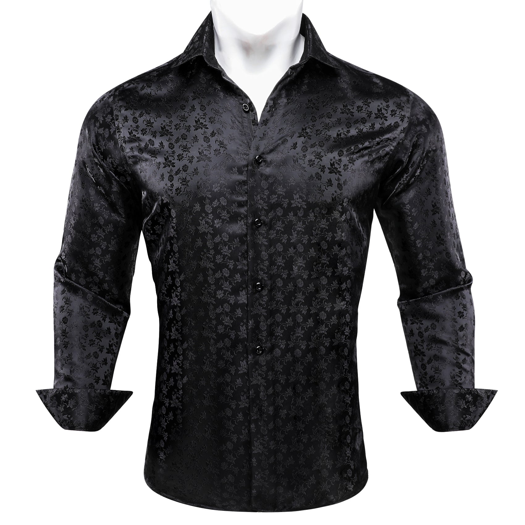 Barry.wang Black Floral Silk Men's Shirt