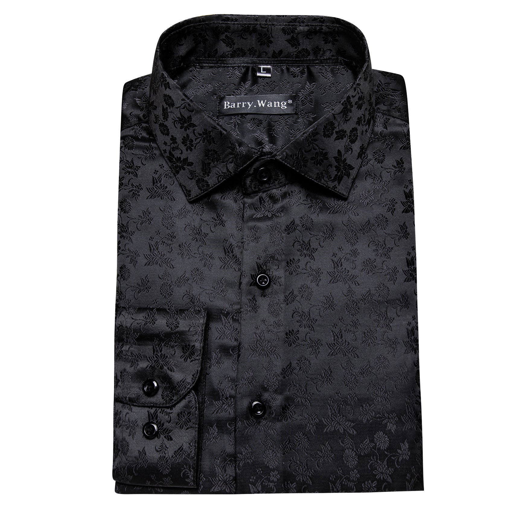 Barry.wang Black Floral Silk Men's Shirt