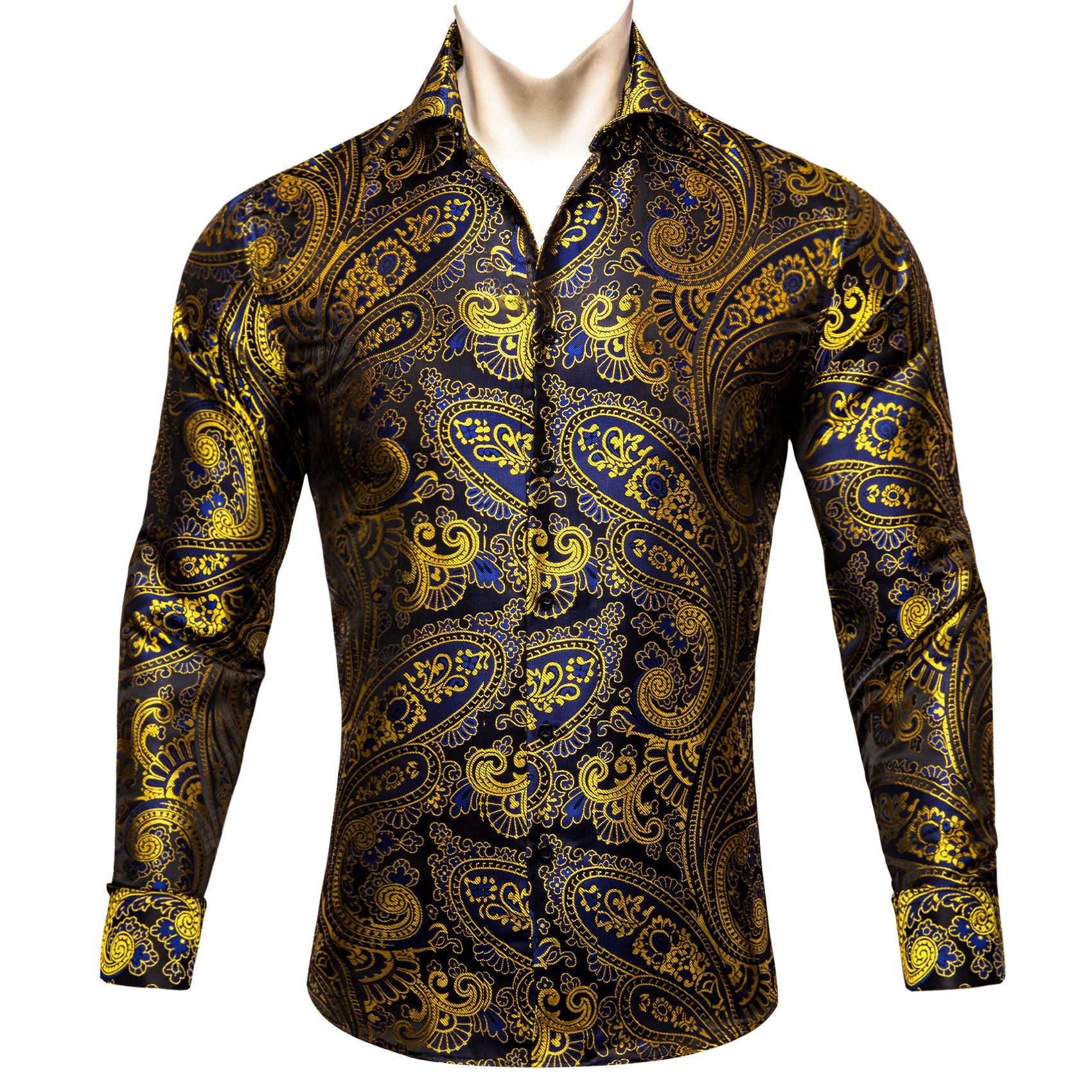 Barry.wang Blue Pink Paisley Silk Men's Shirt