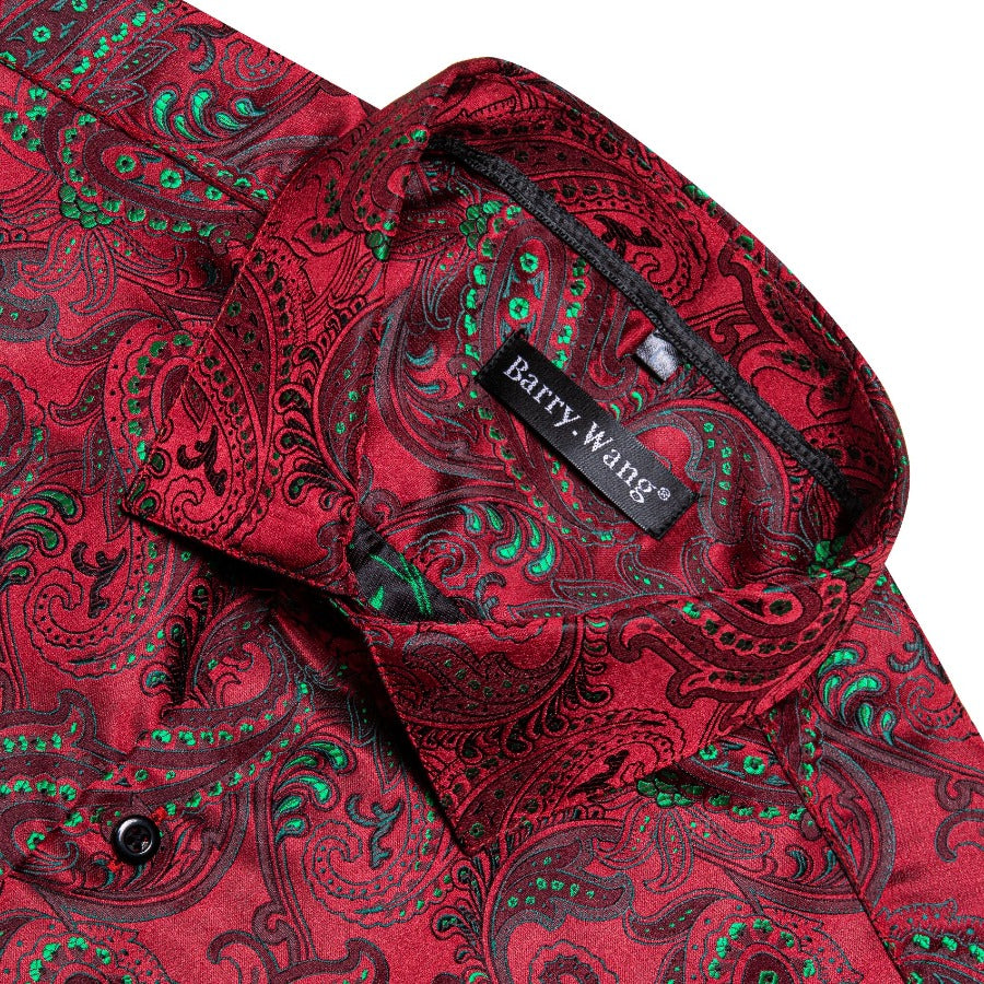 Barry.wang Red Green Floral Silk Men's Shirt