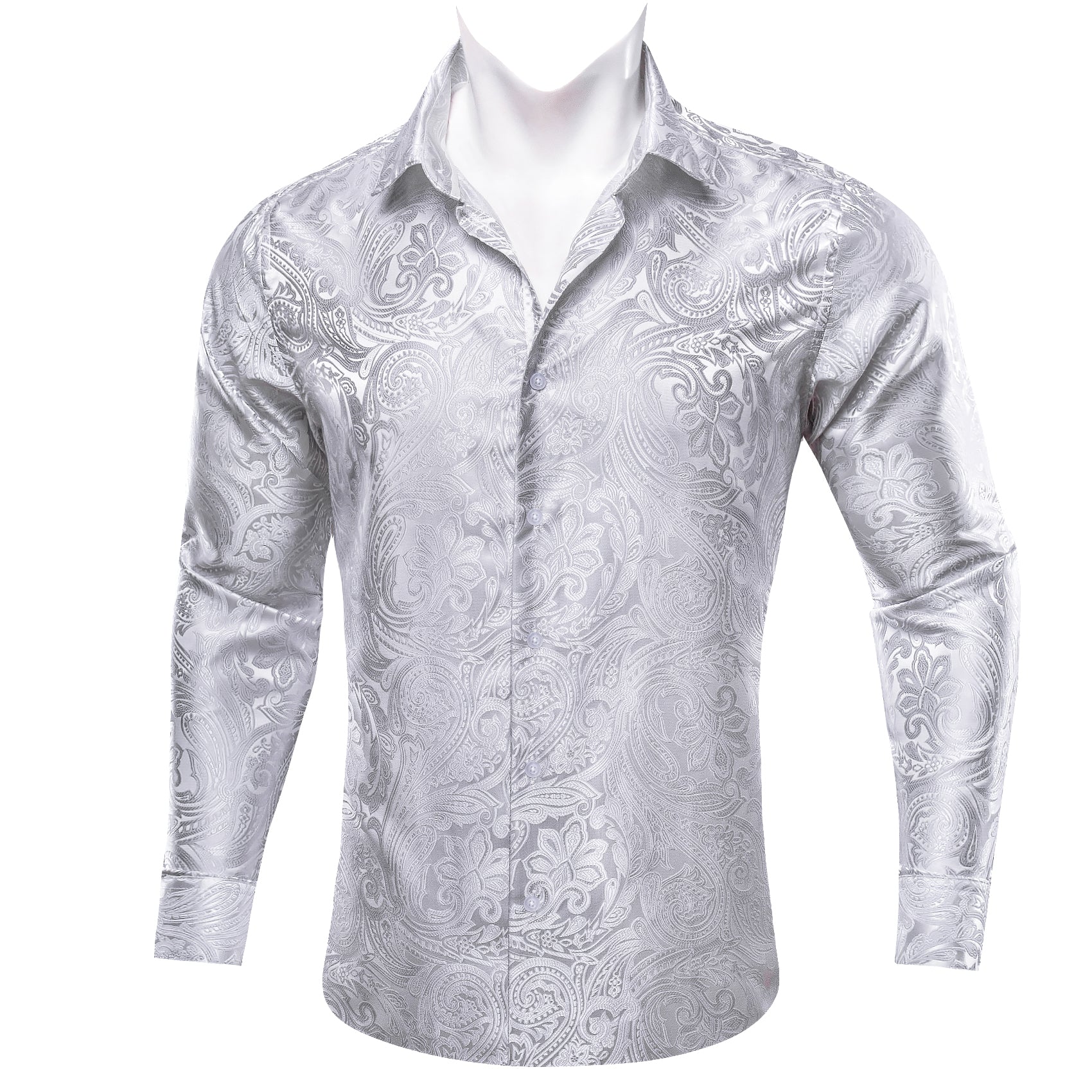 Barry Wang Button Down Shirt Grey Silver Paisley Men's Silk Shirt