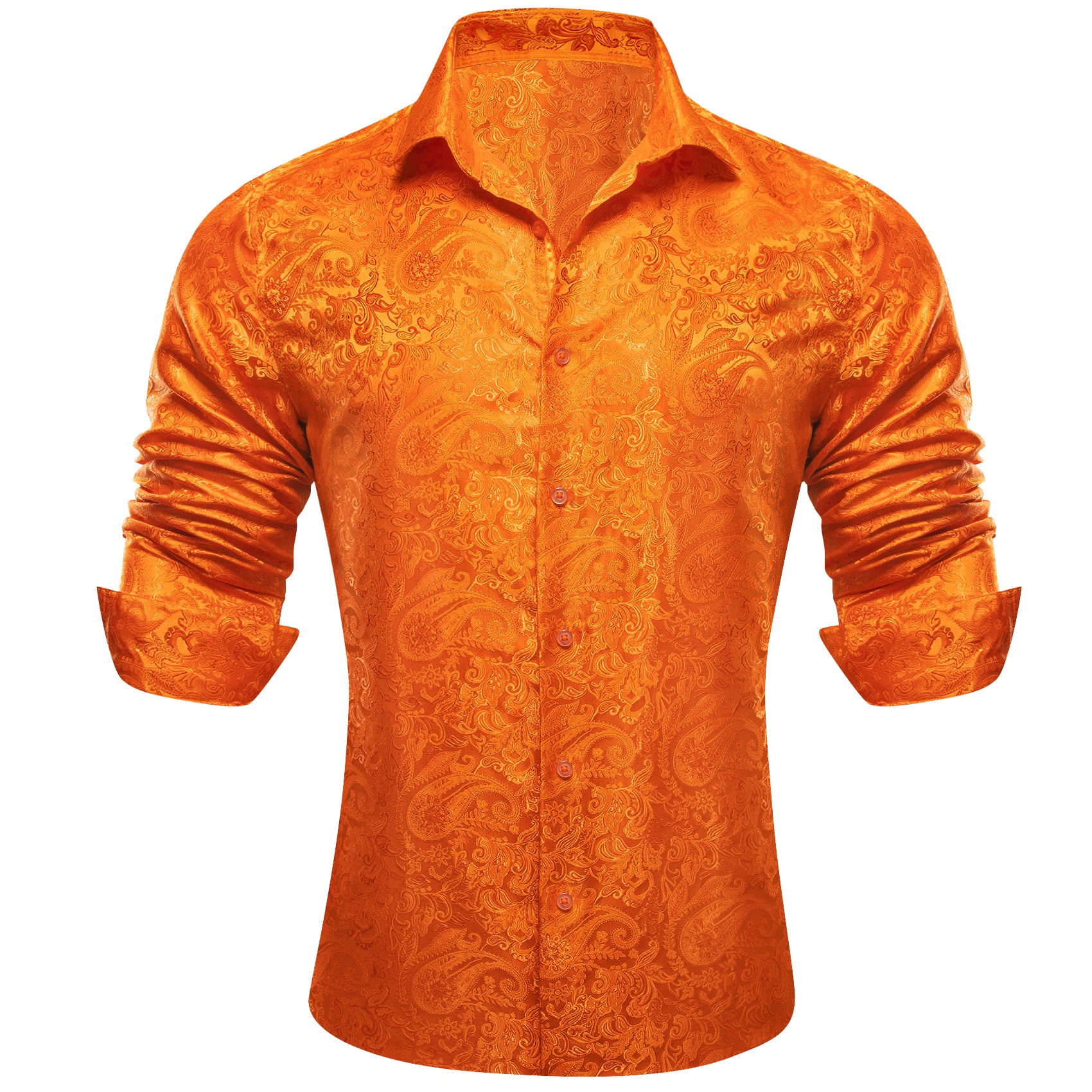 Barry Wang Dark Orange Dress Shirt Paisley Men s Silk Button Up Shirt