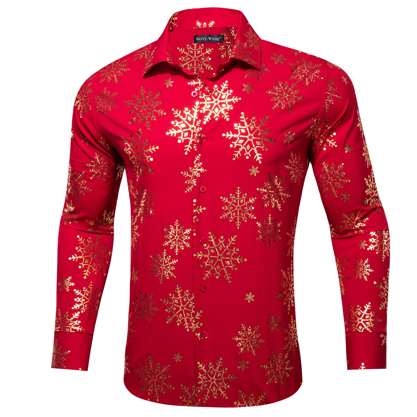 Barry.wang Christmas Red Gold Snowflake Floral Silk Shirt