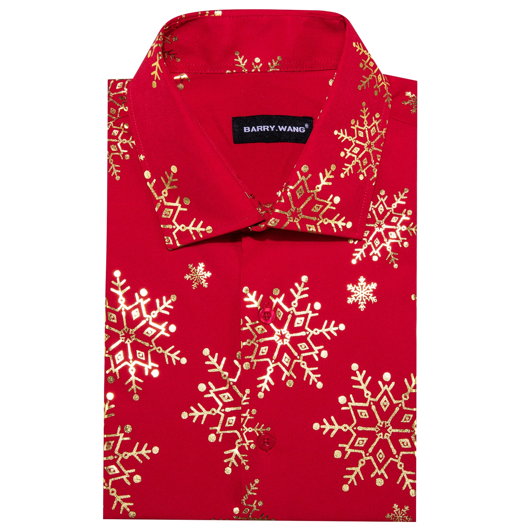 Barry.wang Christmas Red Gold Snowflake Floral Silk Shirt