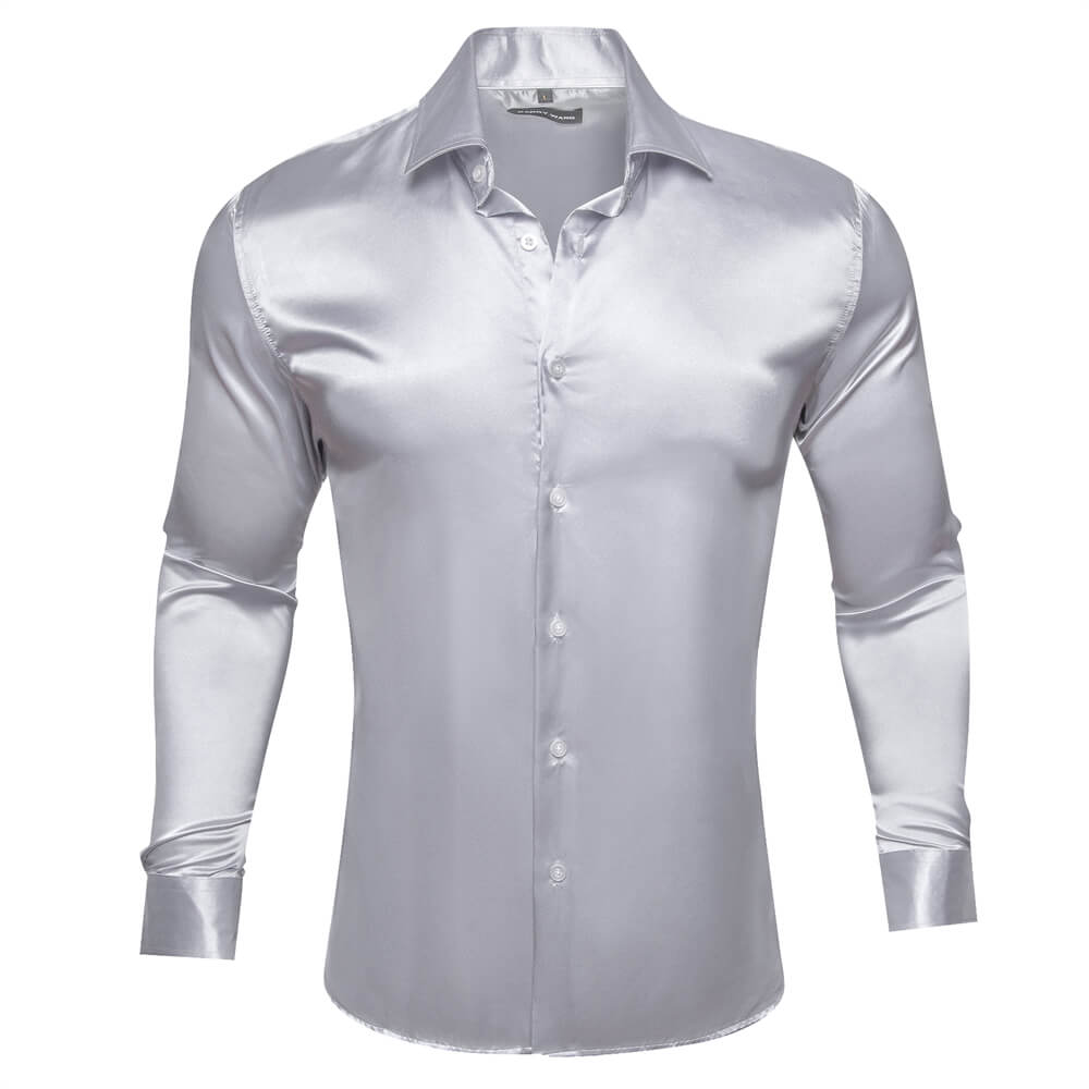 Barry.wang Silk Button Down Shirt White Solid Silk Shirt