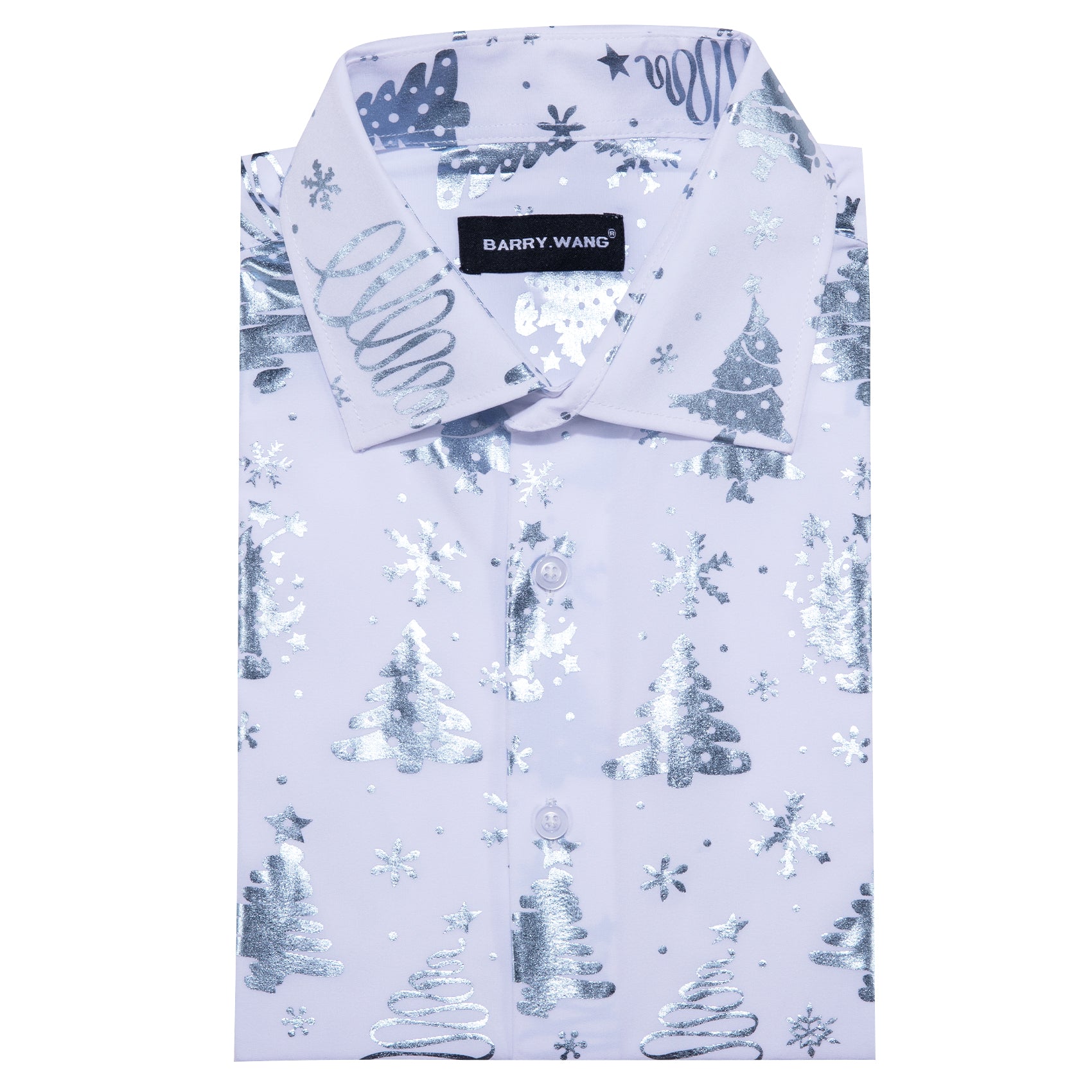 Christmas White Silver Xmas Pattern Floral Silk Men's Shirt