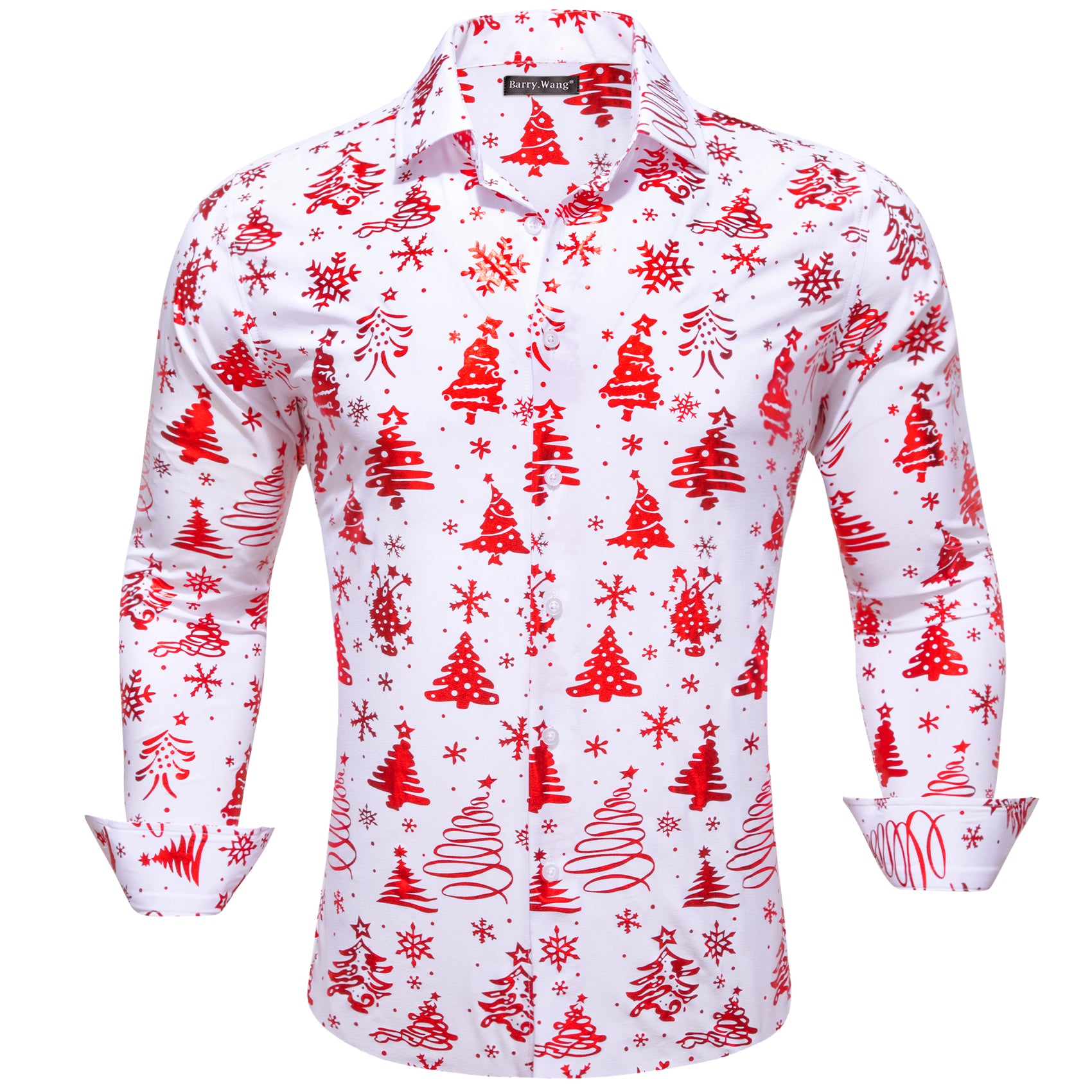 Barry.wang Christmas Shirt White Red Pattern Floral Silk Men's Shirt