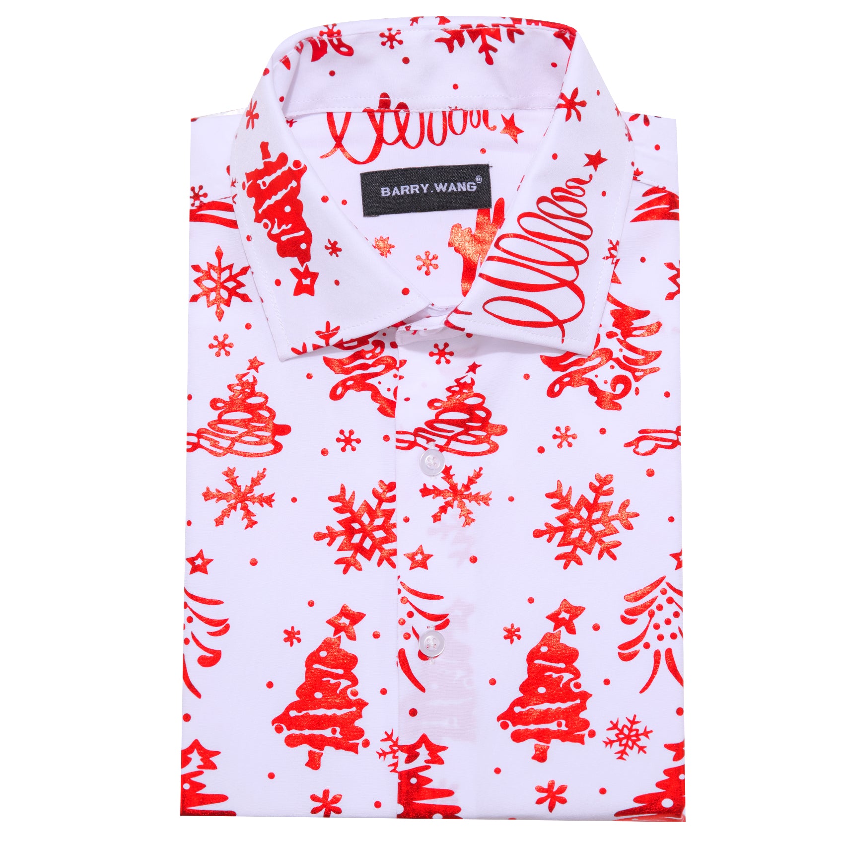 Barry.wang Christmas Shirt White Red Pattern Floral Silk Men's Shirt