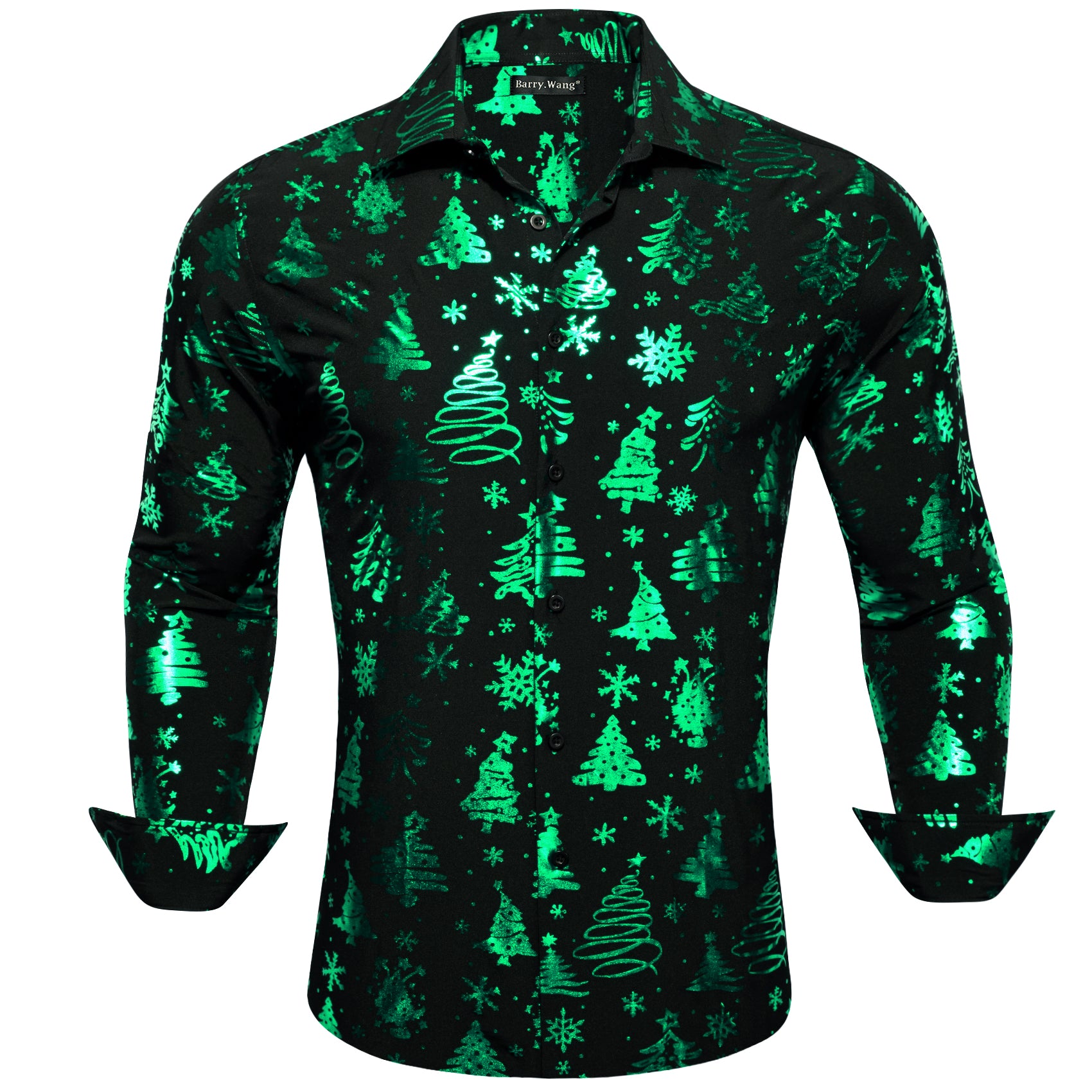 Christmas Black Green Xmas Pattern Floral Silk Men's Shirt