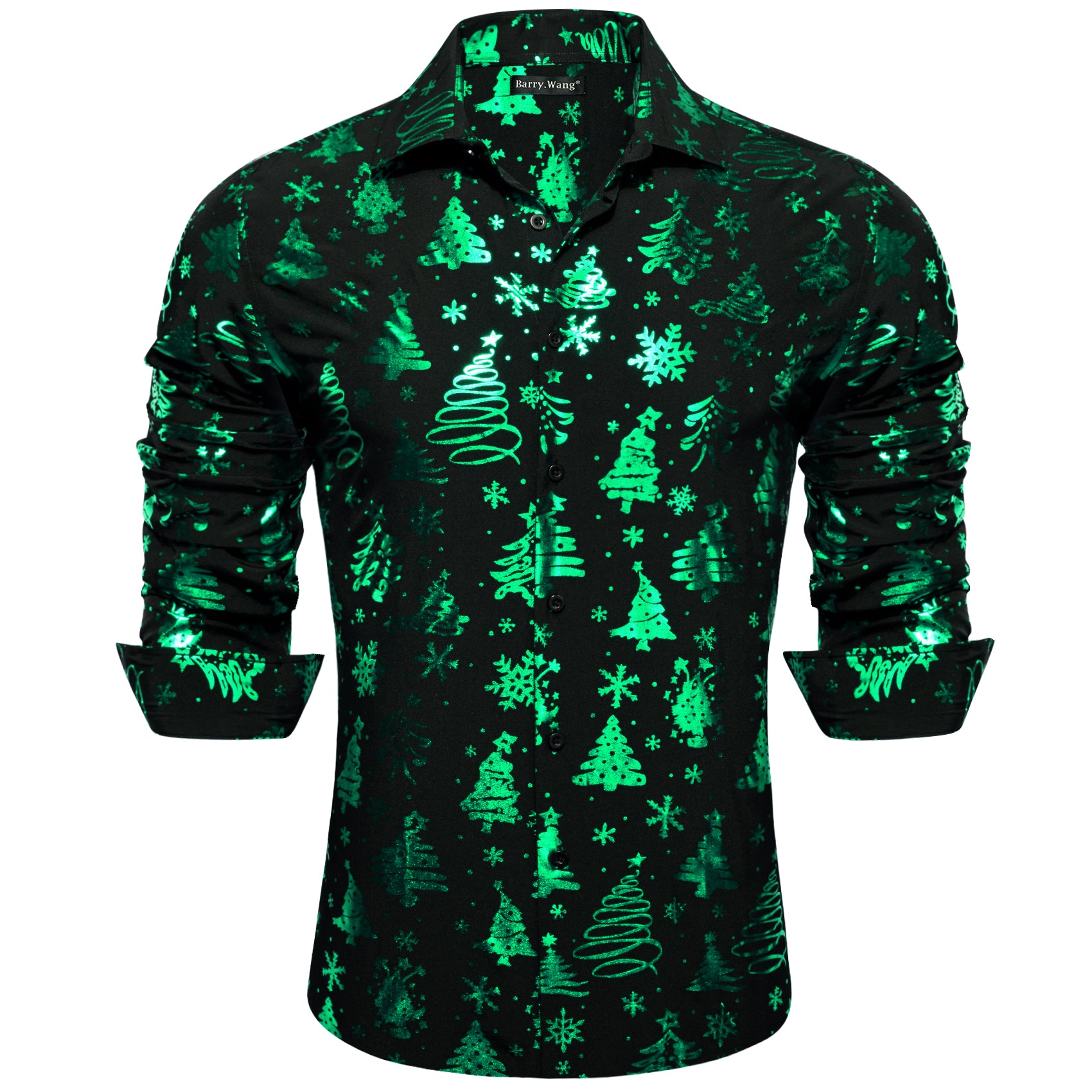 Christmas Black Green Xmas Pattern Floral Silk Men's Shirt