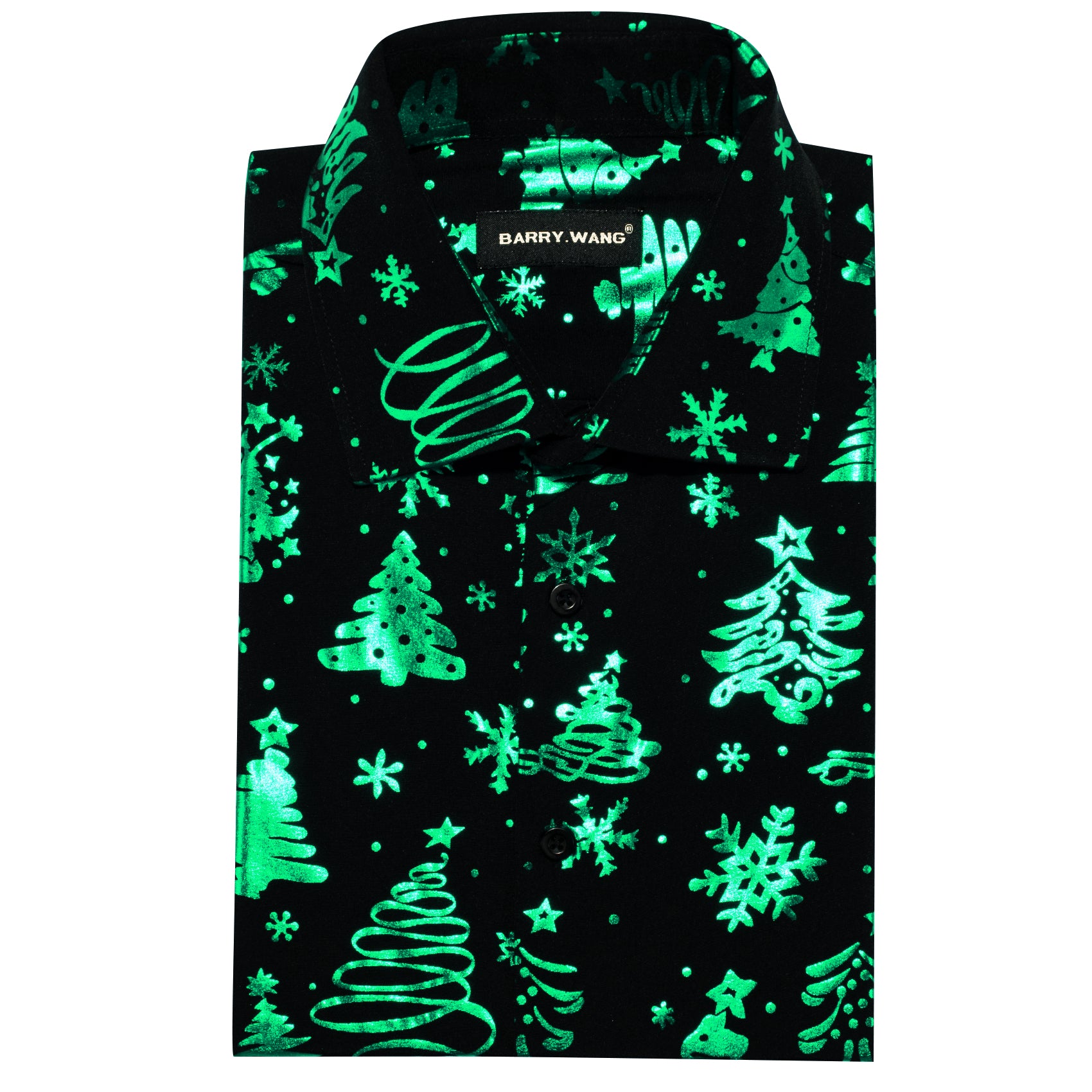 Christmas Black Green Xmas Pattern Floral Silk Men's Shirt