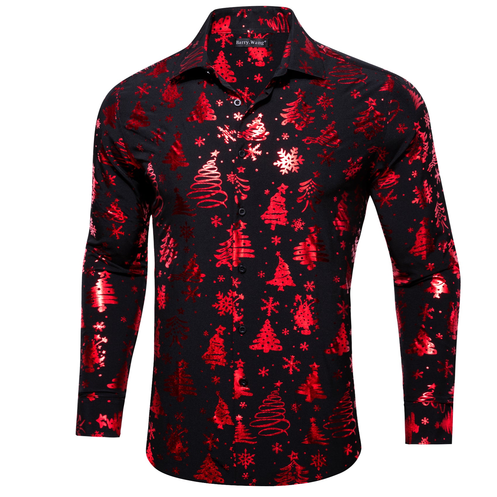 Christmas Black Red Xmas Pattern Floral Silk Men's Shirt