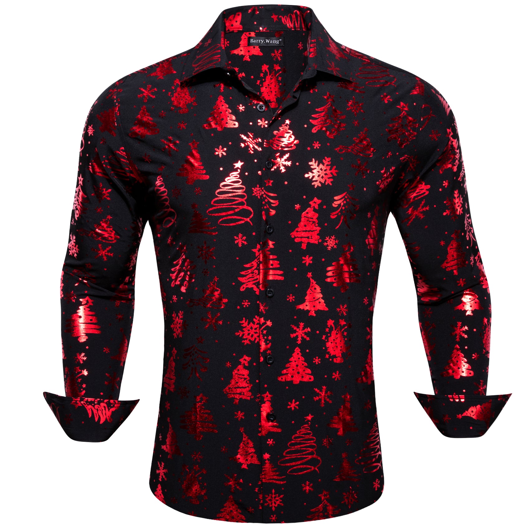 Christmas Black Red Xmas Pattern Floral Silk Men's Shirt