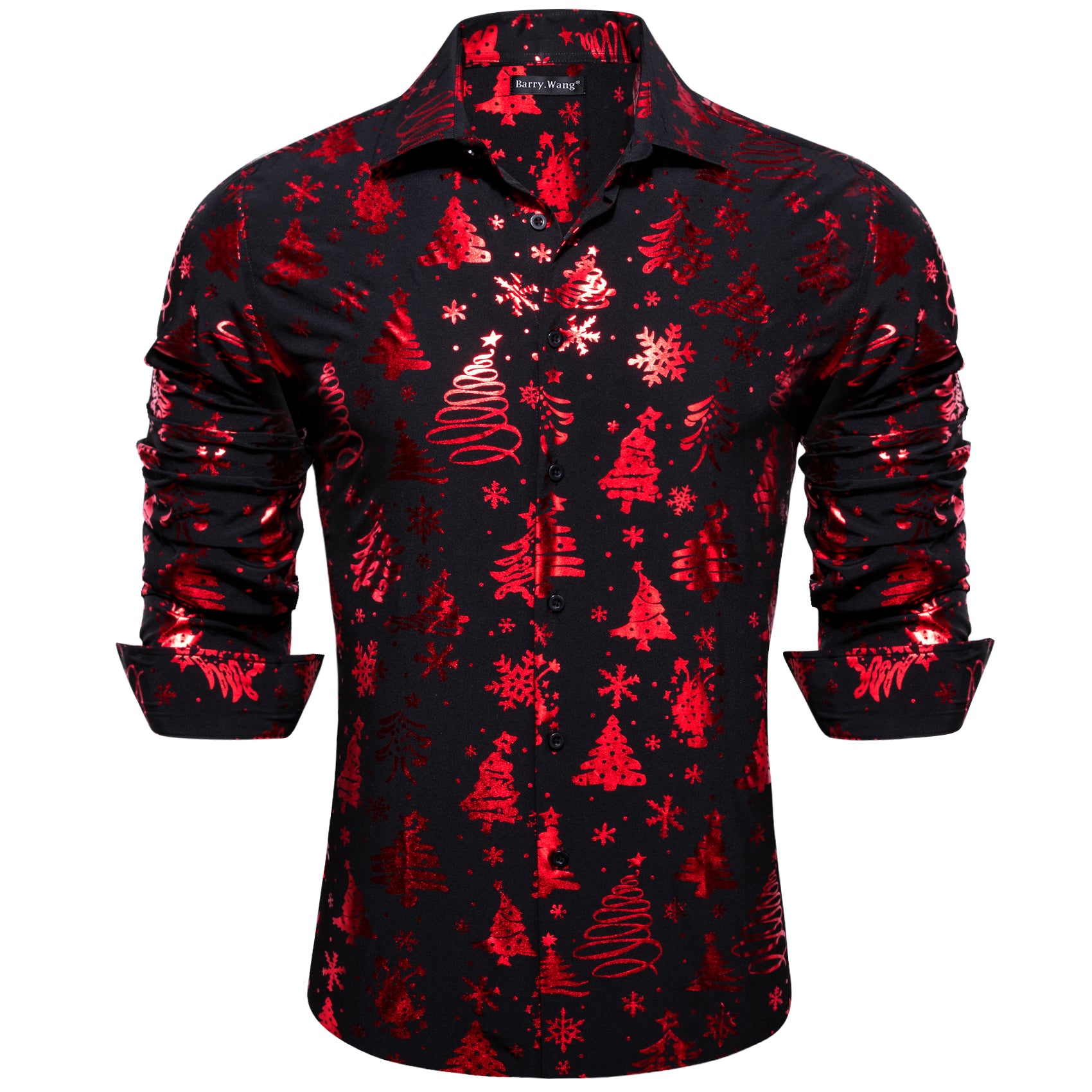 Christmas Black Red Xmas Pattern Floral Silk Men's Shirt