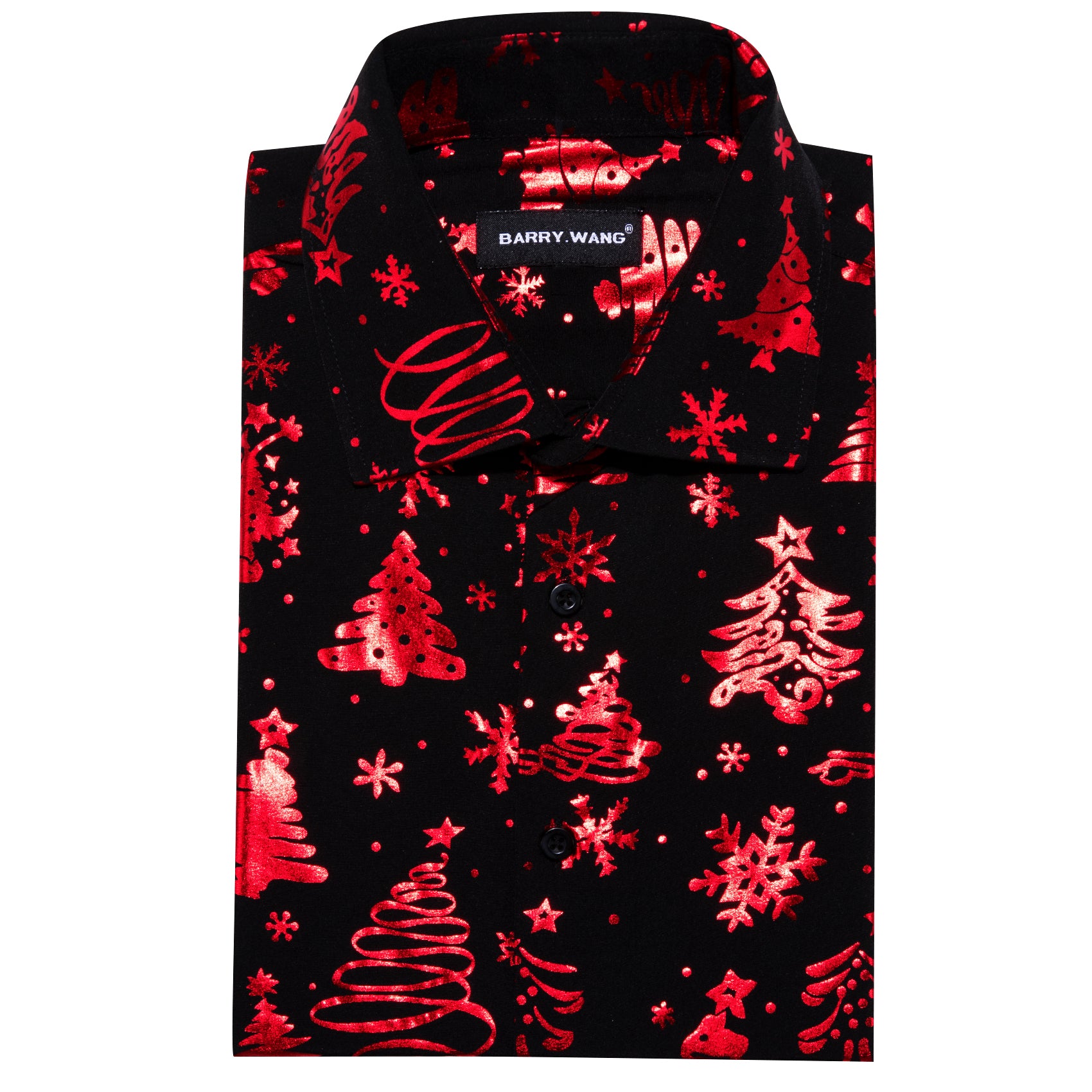 Christmas Black Red Xmas Pattern Floral Silk Men's Shirt