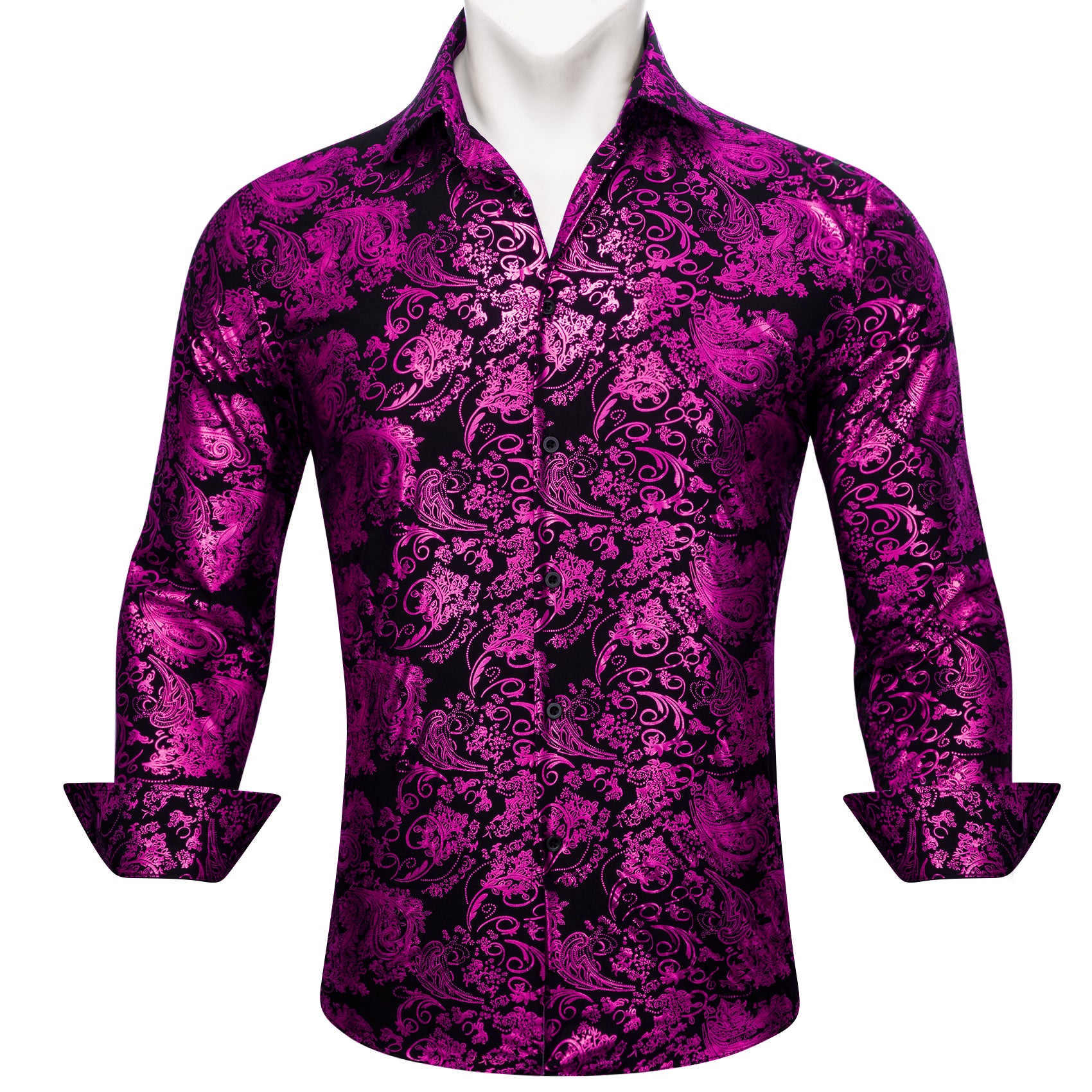 Barry.wang Lavender Black Paisley Silk Men's Shirt